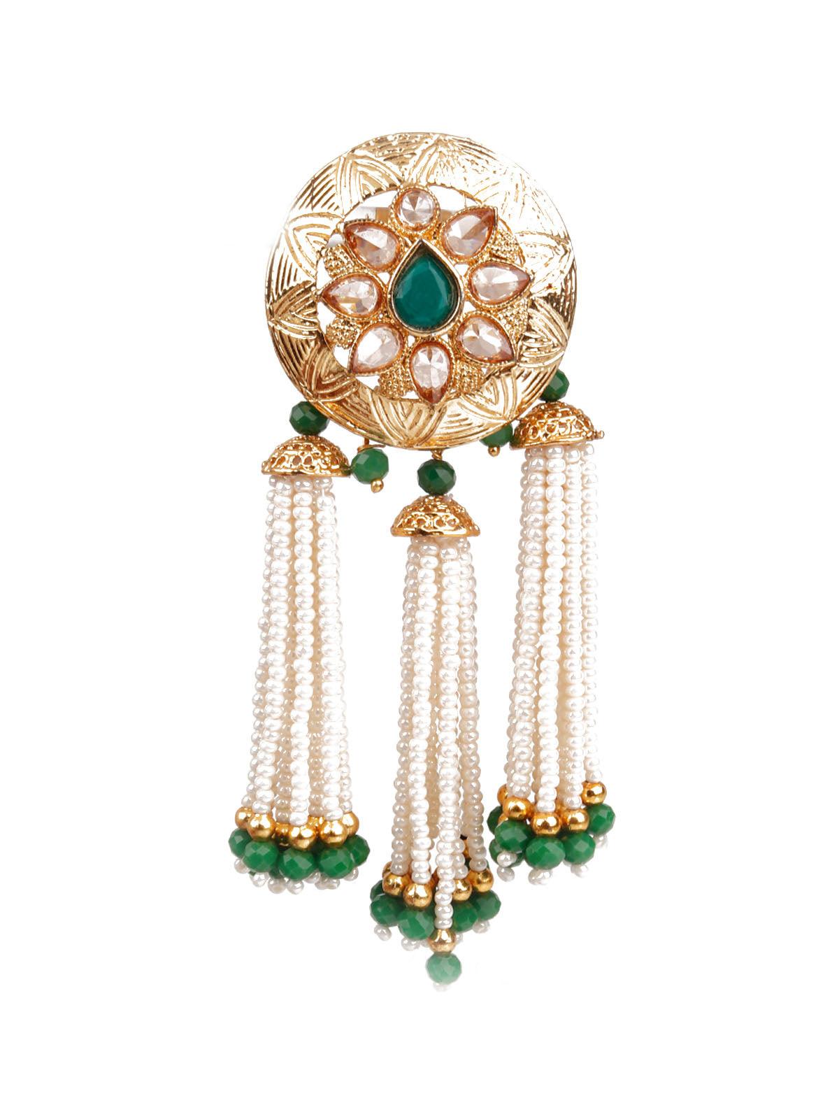 Women's Traditional Green And Gold Dangle Earrings - Odette