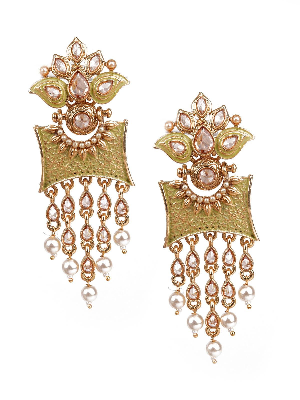 Women's Trendy Gold And Green Earrings - Odette