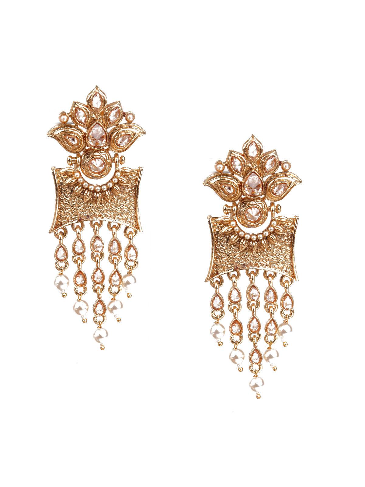 Women's Traditional Gold And White Dangle Earrings - Odette