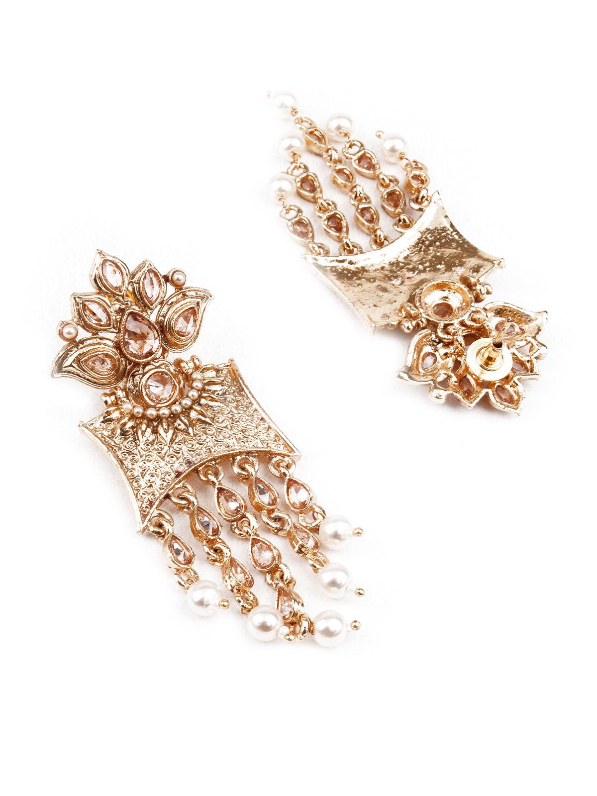 Women's Traditional Gold And White Dangle Earrings - Odette