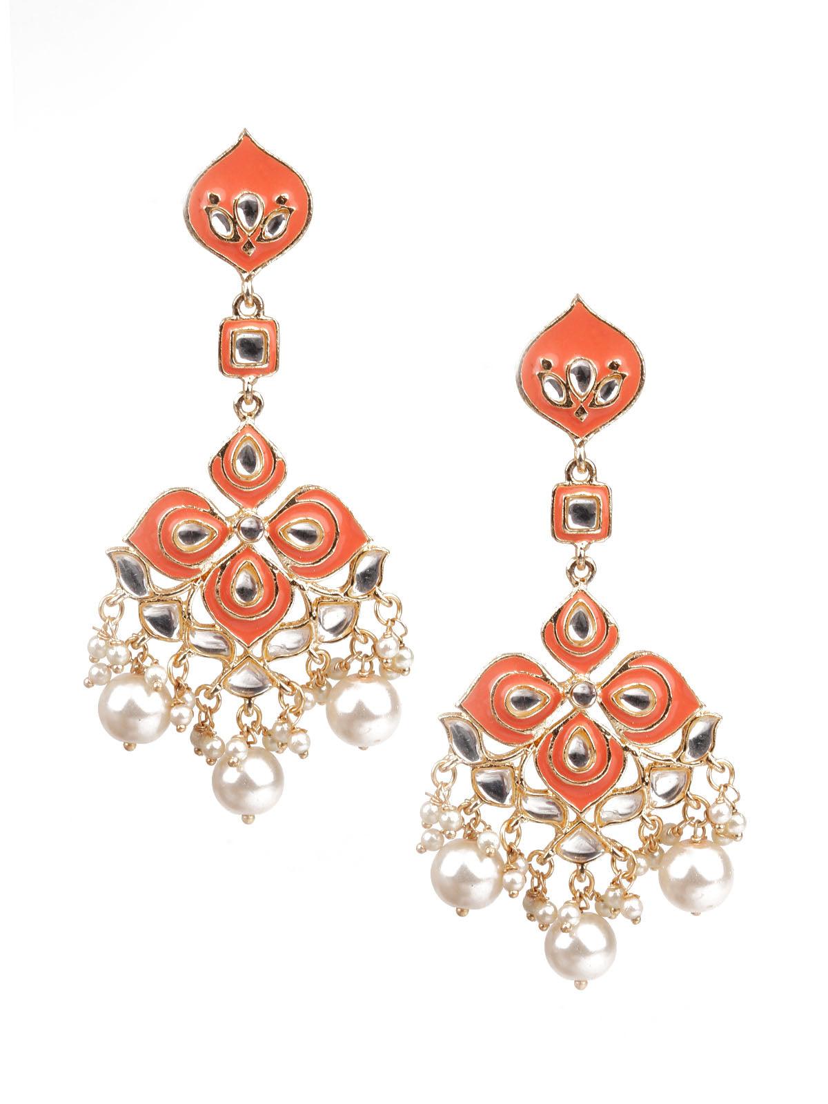 Women's Traditional Orange And White Earrings - Odette