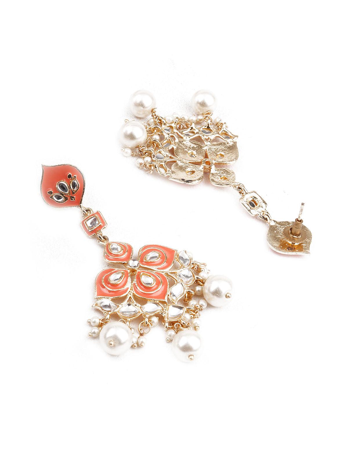Women's Traditional Orange And White Earrings - Odette