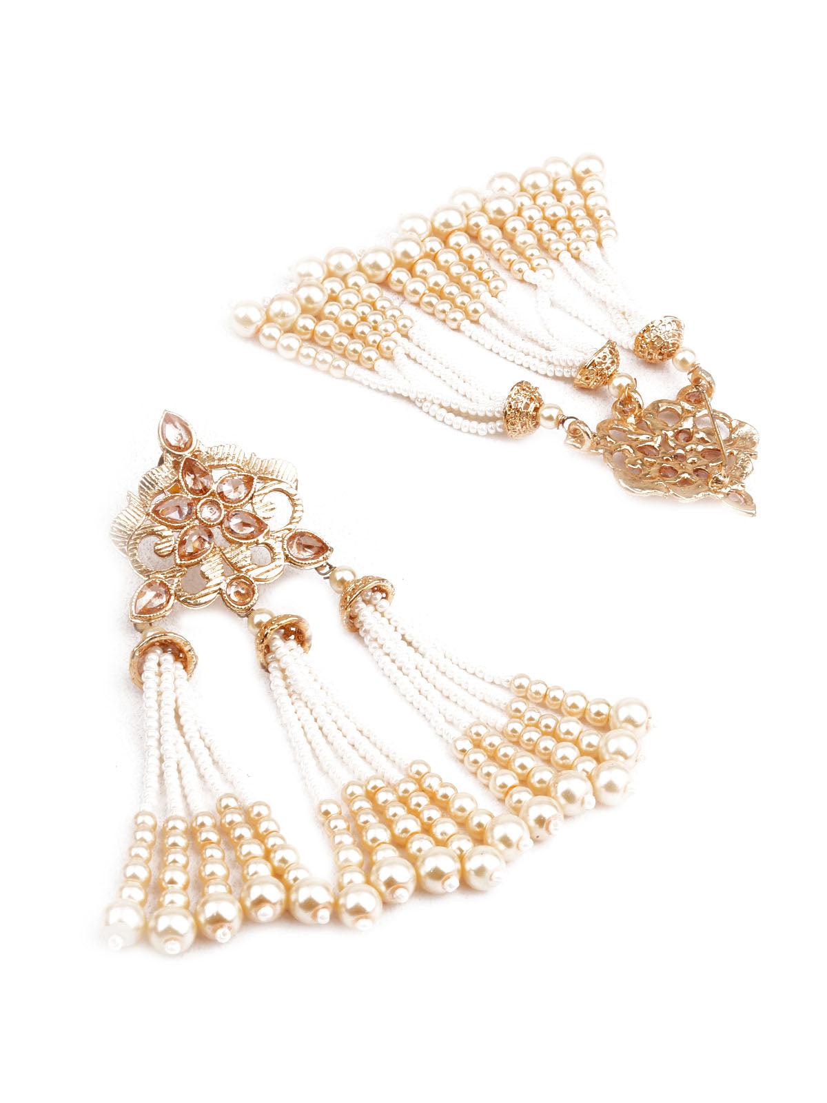 Women's Traditional Gold And White Chandelier Earrings - Odette