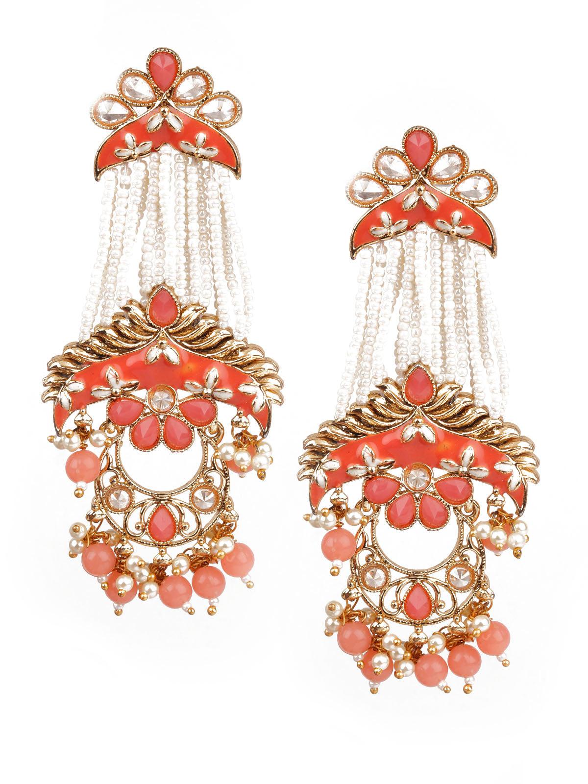 Women's Trendy White And Orange Dangle Earrings - Odette