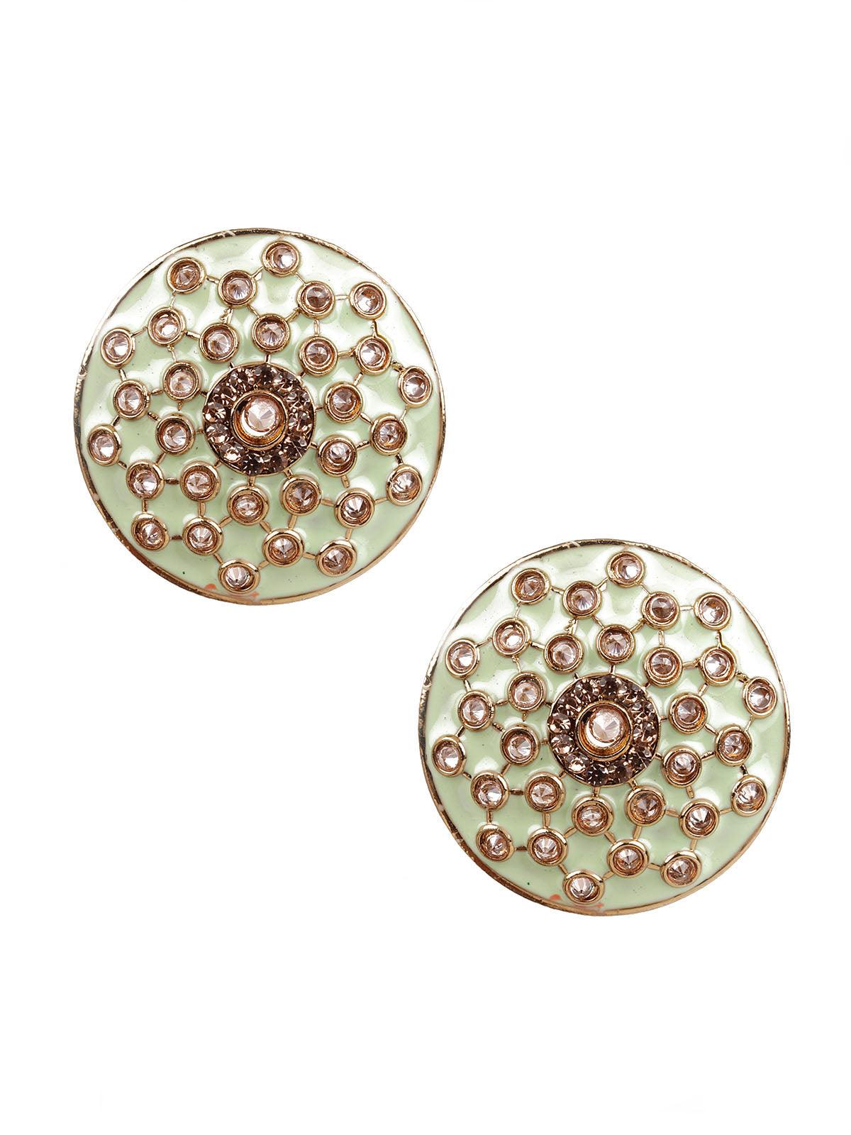 Women's Traditional Green And Gold Stud Earrings - Odette