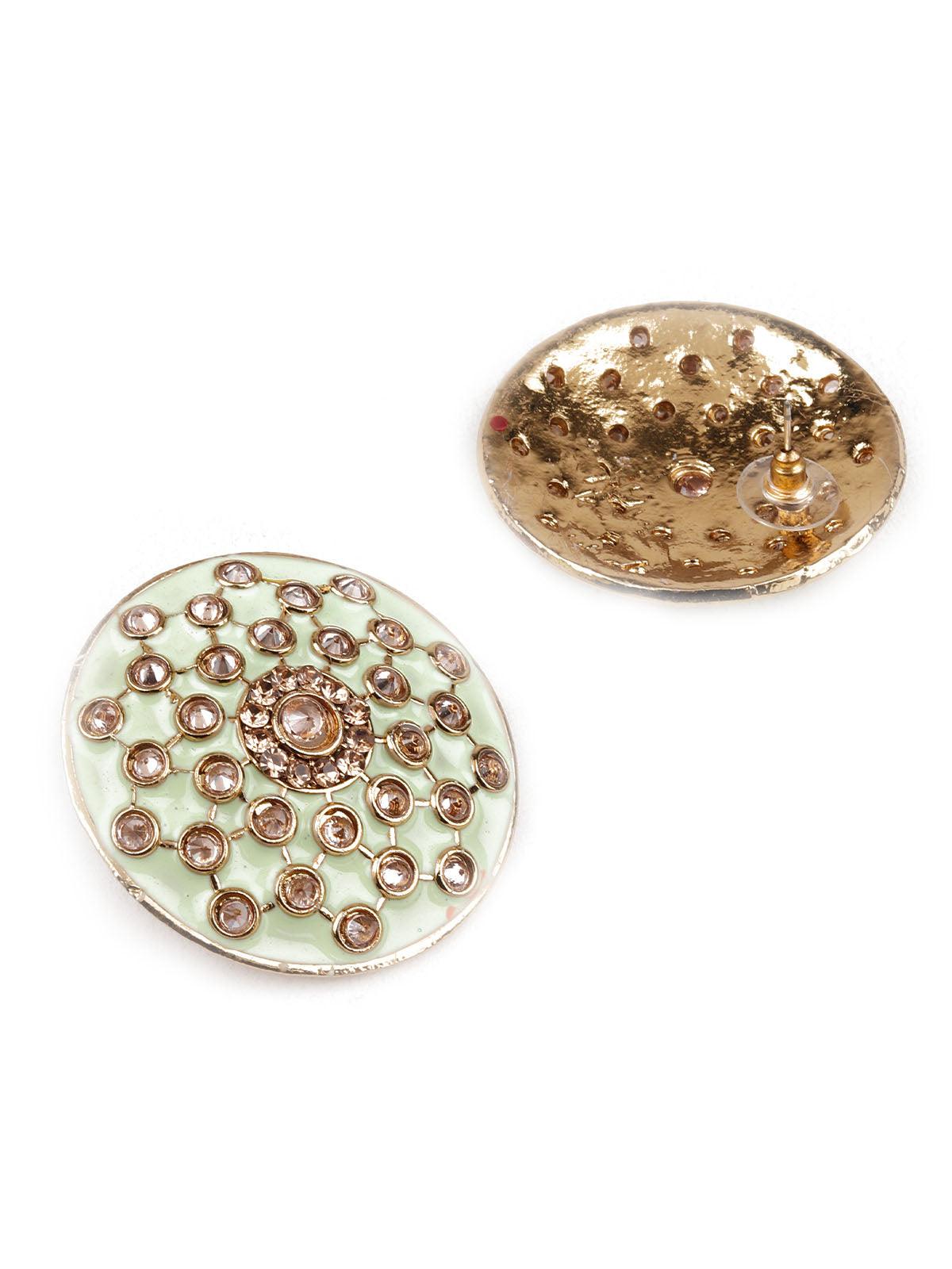 Women's Traditional Green And Gold Stud Earrings - Odette