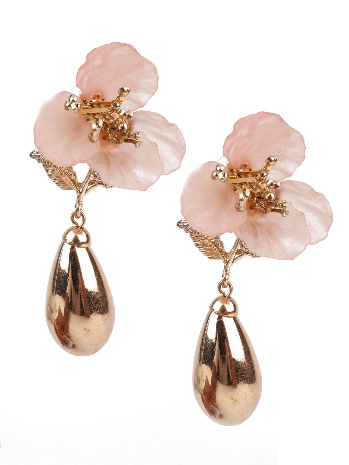 Women's Ornate Pink And Gold Teardrop Earrings - Odette