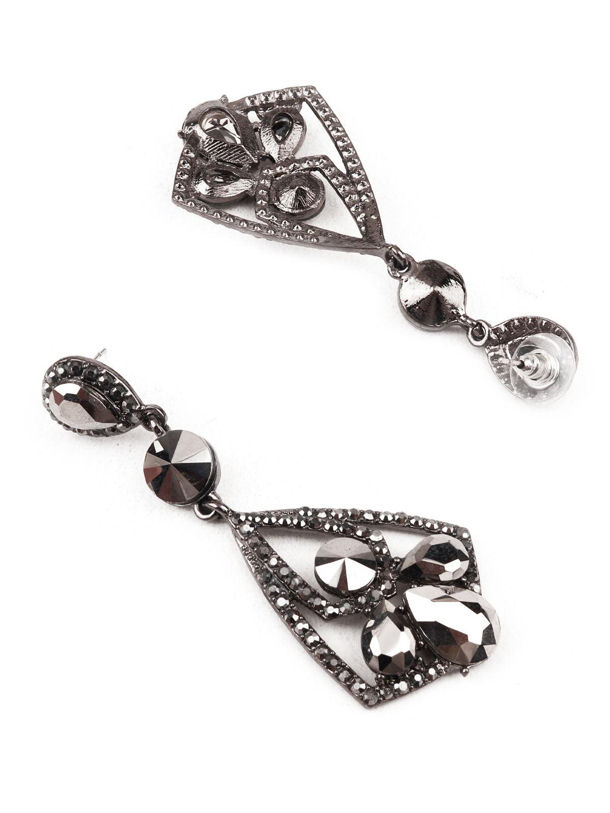Women's Ornate Disco Black Dangle Earrings - Odette