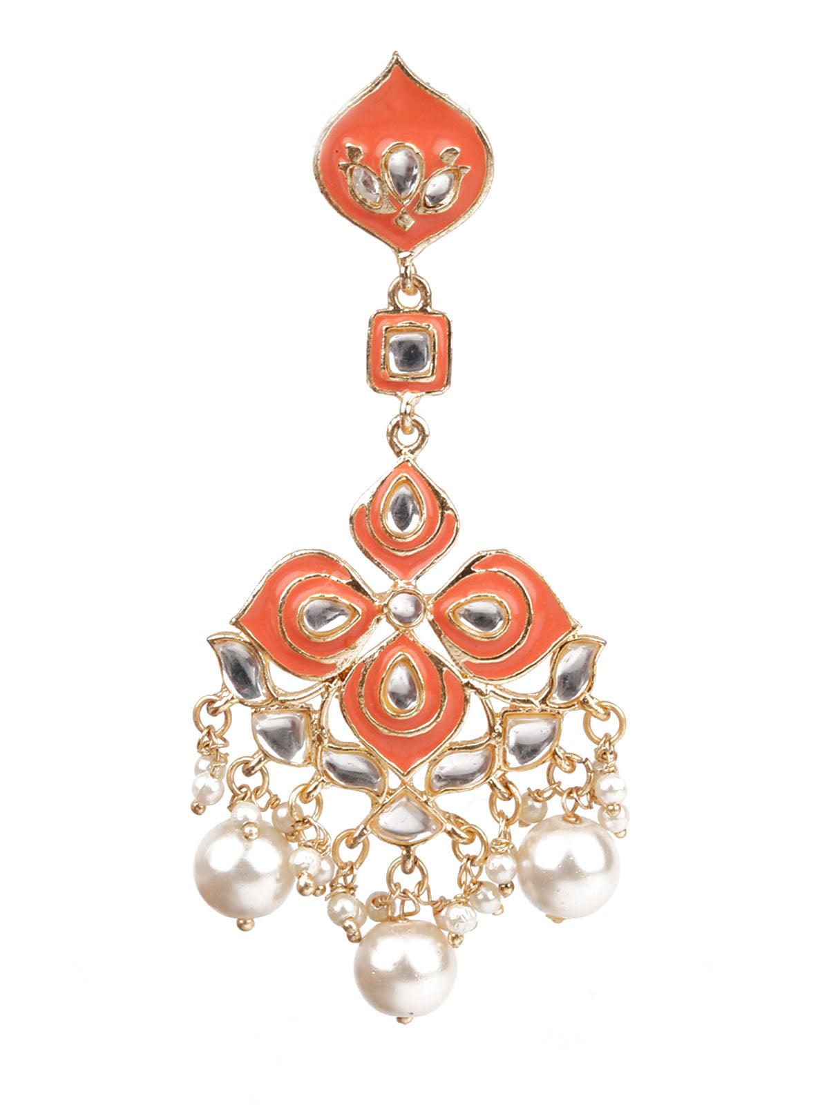 Women's Ornate Peach And Gold Dangler Earrings - Odette