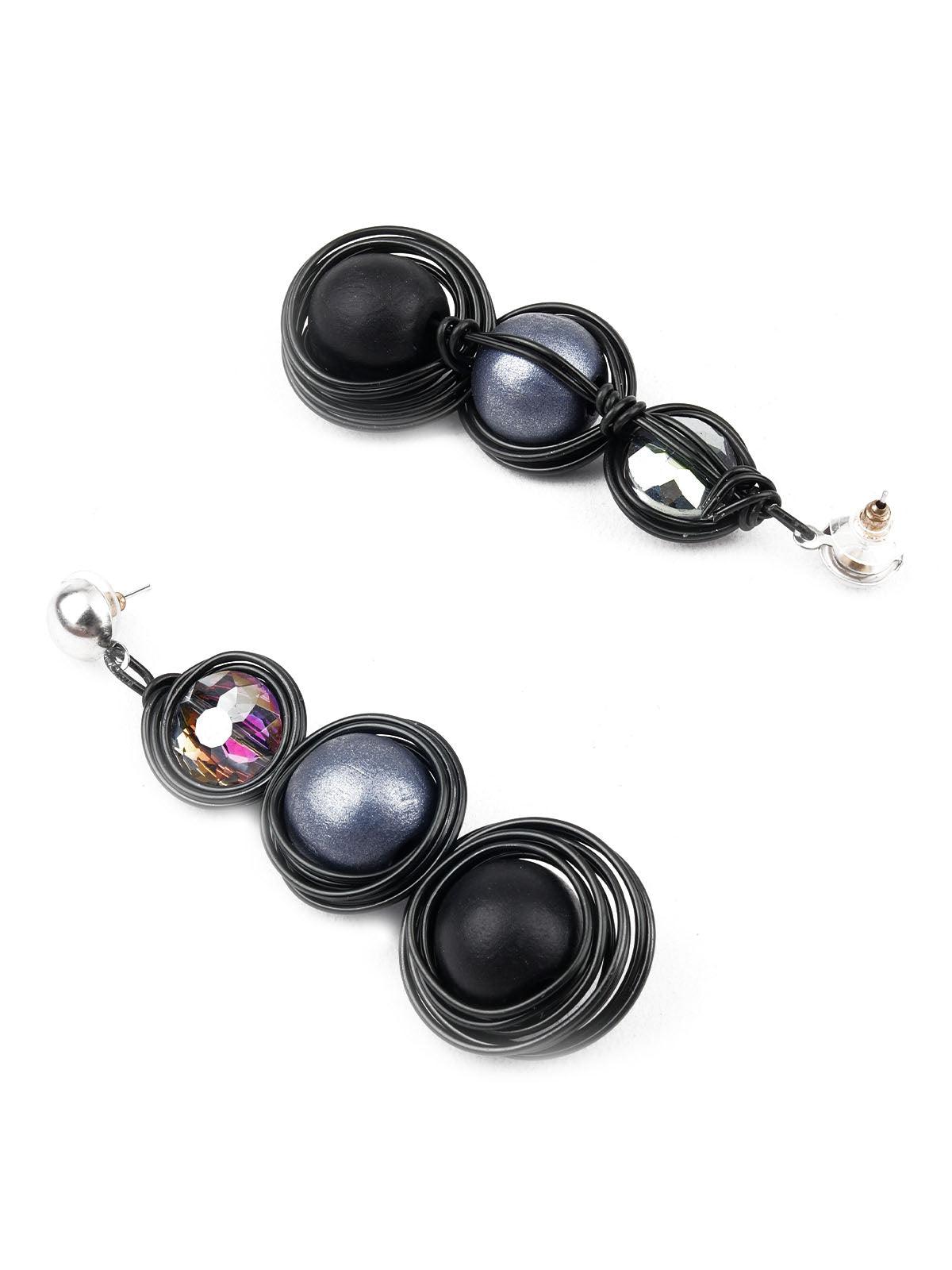 Women's Ornate Black Dangle Earrings - Odette