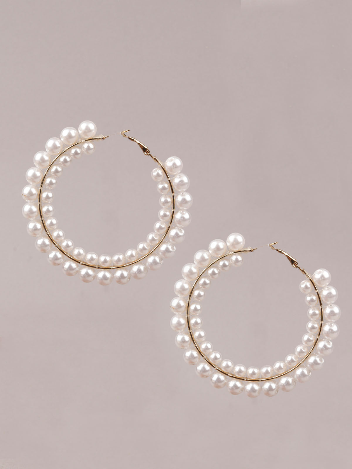 Women's White Pearl Big Hoop Earrings - Odette