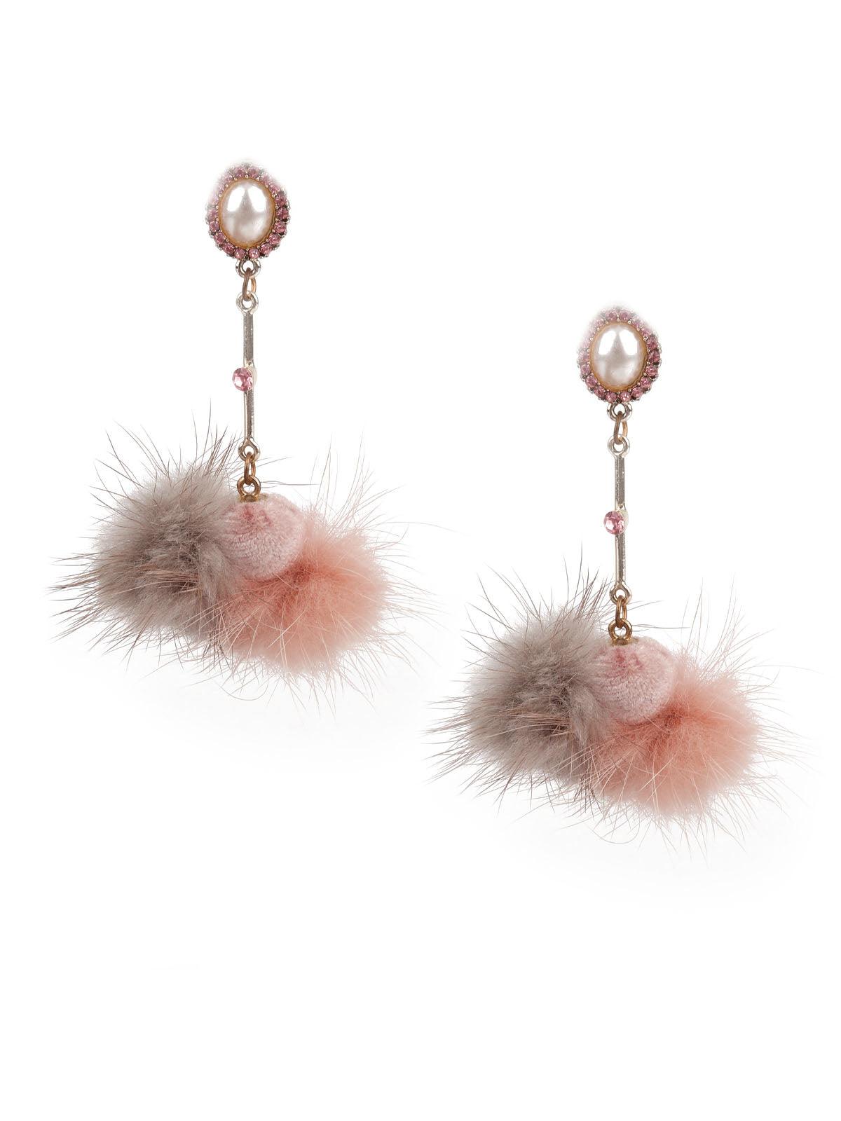 Women's Ornate Pink And Grey Dangler Earrings - Odette