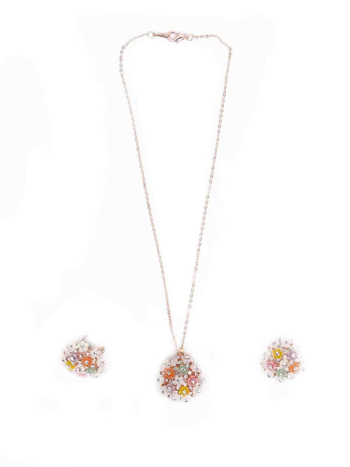 Women's Clustered Flowers Pendant Necklace Set - Odette