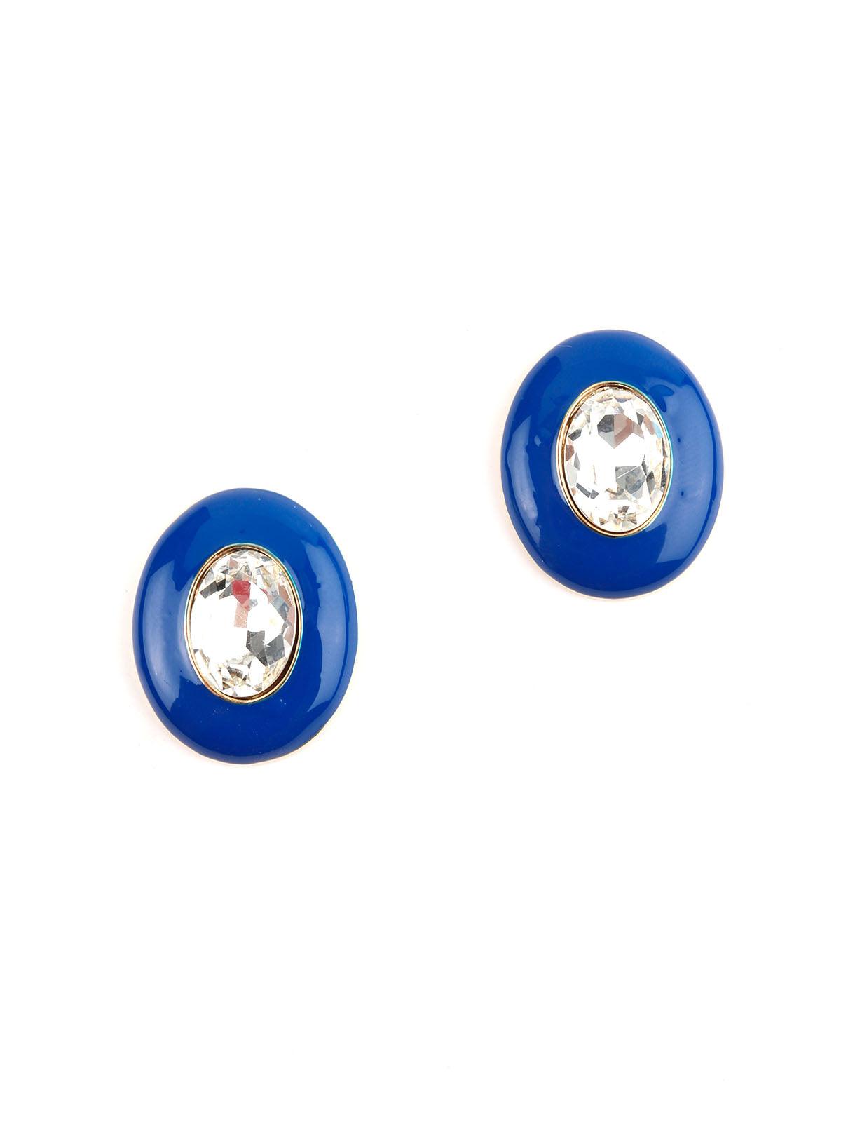 Women's Cobalt Blue Oval Basic Stud Earrings - Odette
