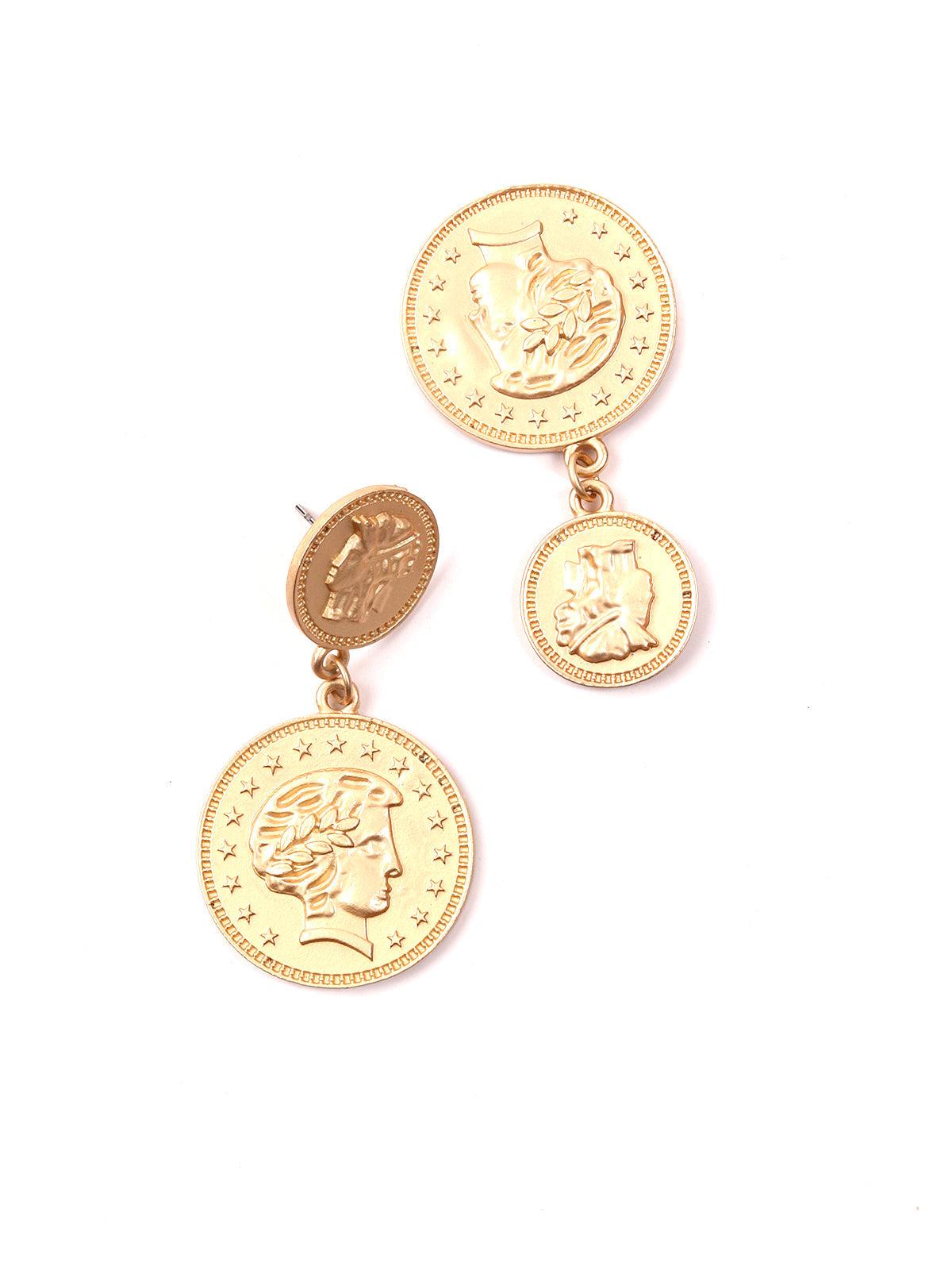 Women's Coin-Like Gold Tone Dangle Earrings! - Odette