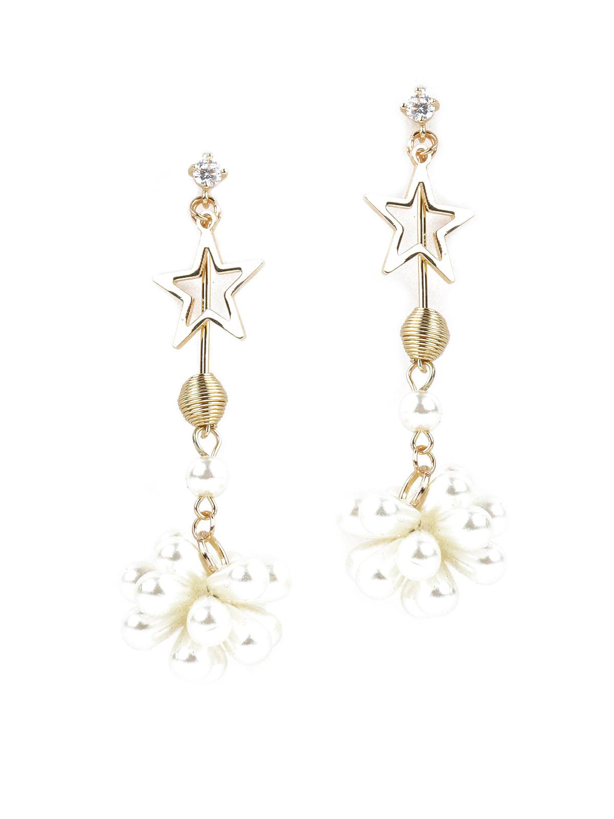 Women's Contemporary Stars And Pearls Drop Earrings - Odette