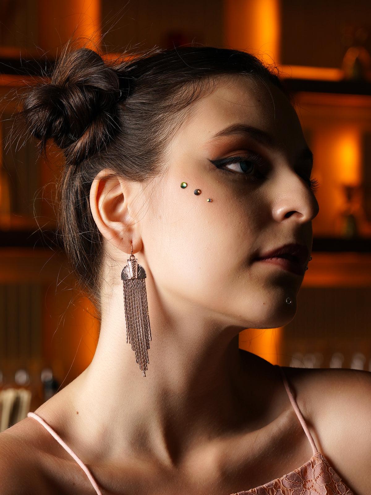 Women's Copper Gold Elongated Lovely Dangle Earrings - Odette