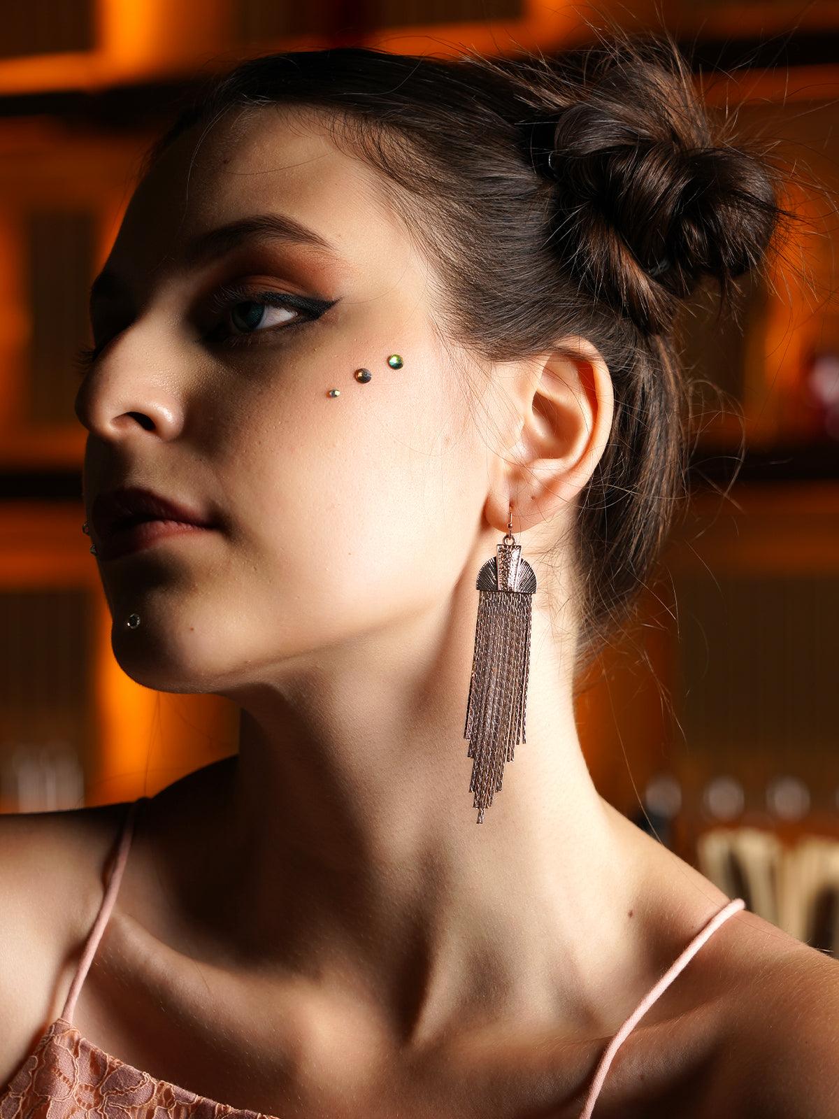 Women's Copper Gold Elongated Lovely Dangle Earrings - Odette