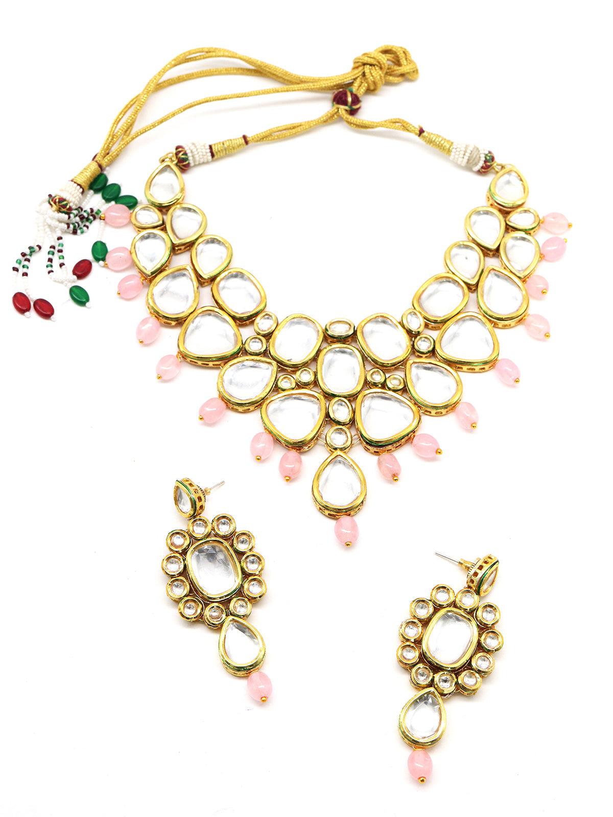 Women's Copy Of Marvelous Heavy Semiprecious Kundan & Enameled Necklace With Earrings! - Odette