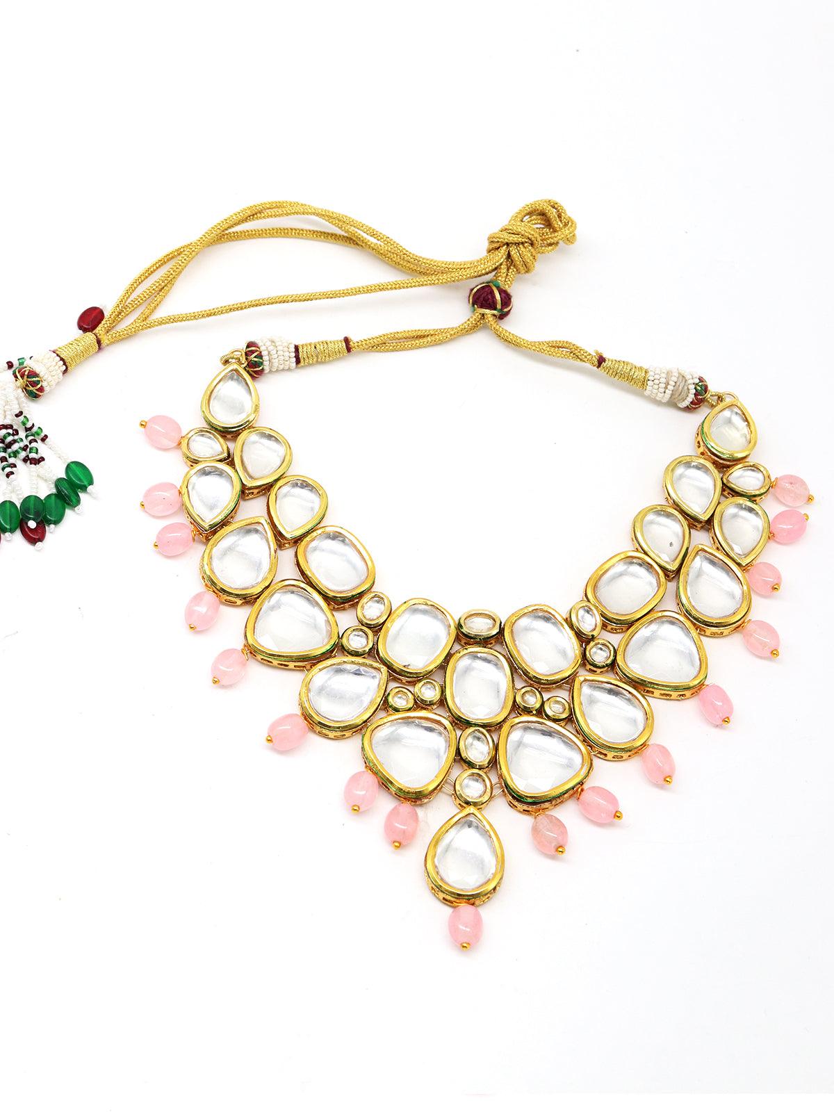 Women's Copy Of Marvelous Heavy Semiprecious Kundan & Enameled Necklace With Earrings! - Odette