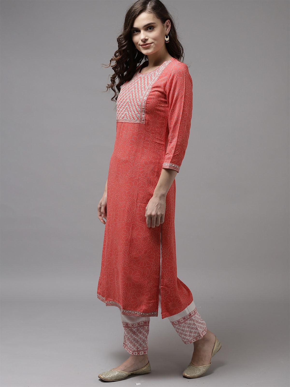 Women's Coral Embroidered Straight Kurta Trouser With Dupatta Set - Odette