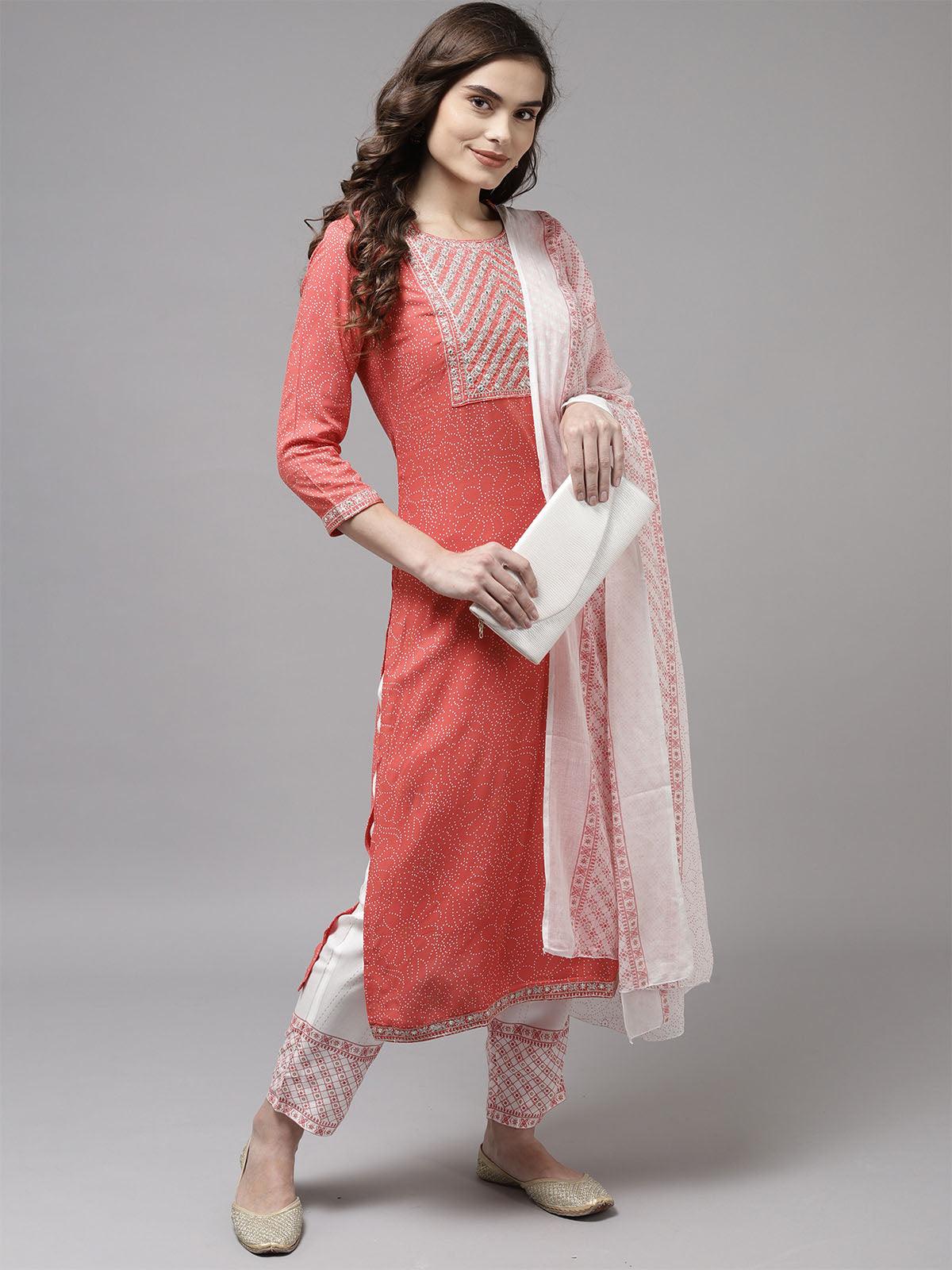 Women's Coral Embroidered Straight Kurta Trouser With Dupatta Set - Odette