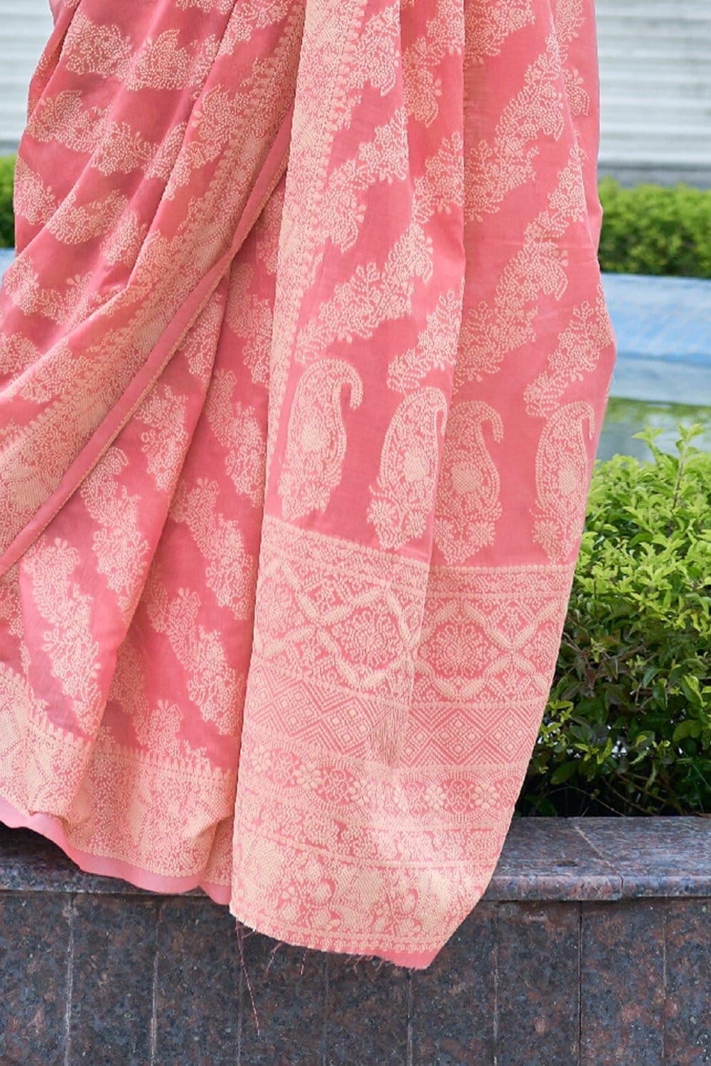 Women's Flamingo Pink Cotton Saree - Karagiri