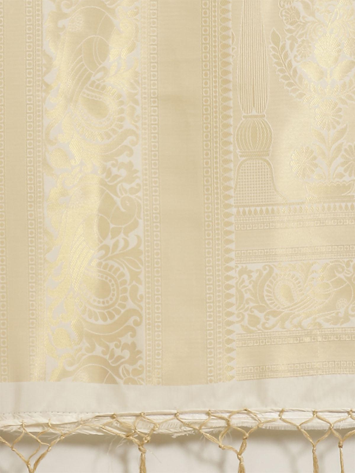 Women's Cream Festive Silk Blend Woven Saree With Unstitched Blouse - Odette