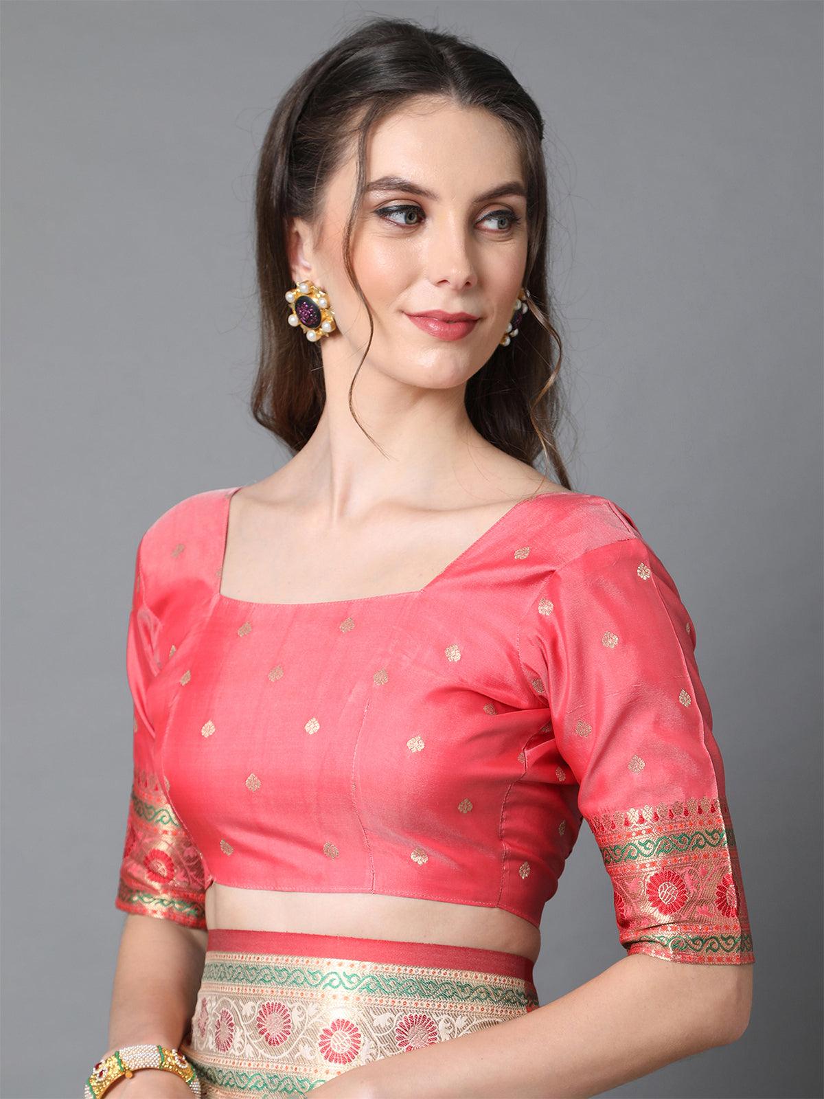 Women's Cream Festive Tussar Silk Woven Saree With Unstitched Blouse - Odette