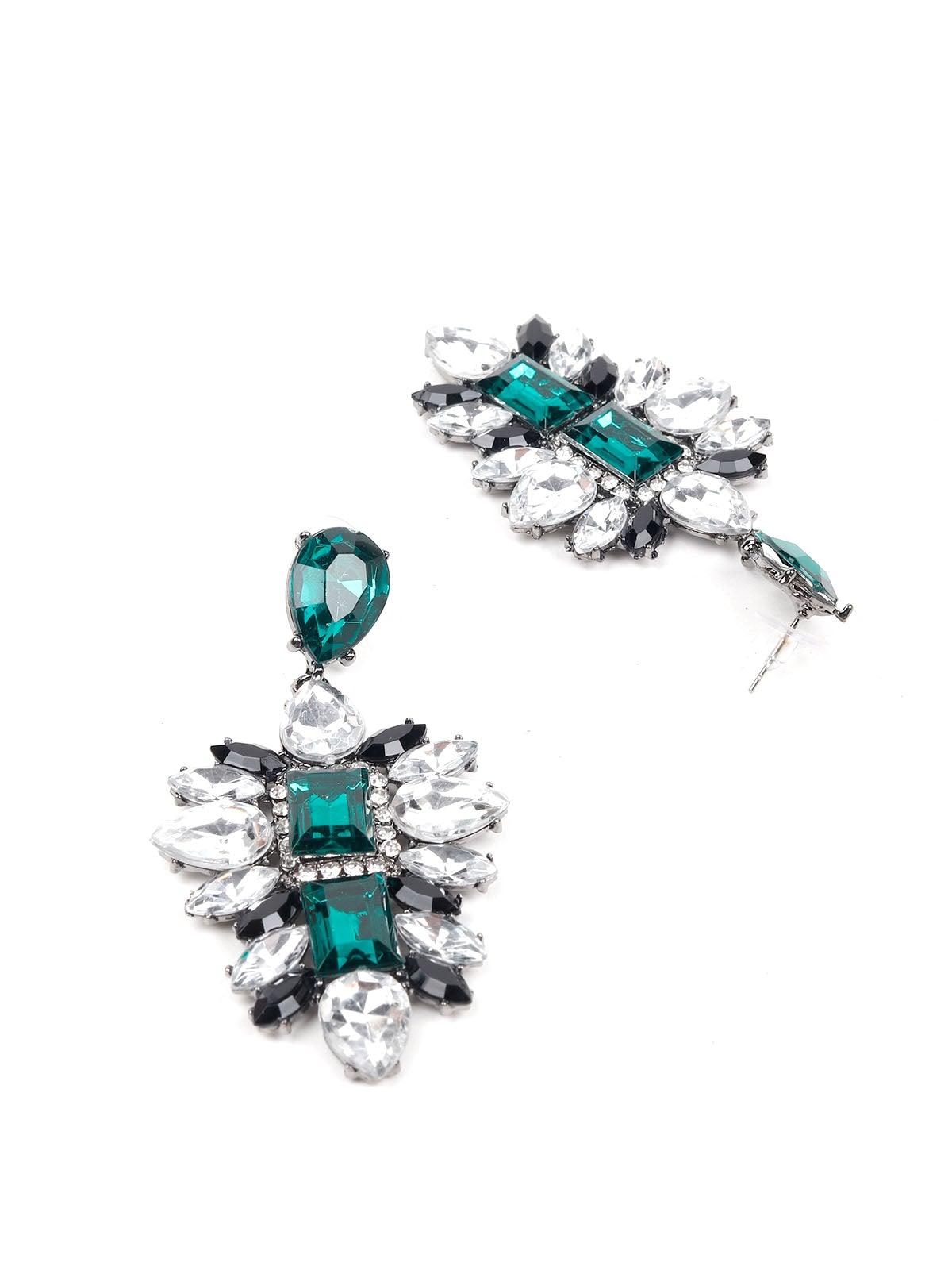 Women's Crystal And Emerald Embellished Statement Earrings - Odette