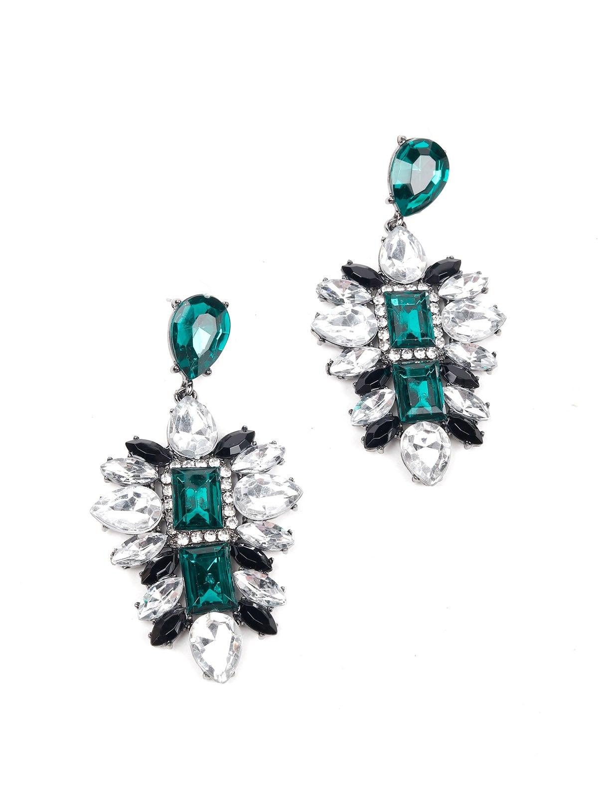 Women's Crystal And Emerald Embellished Statement Earrings - Odette