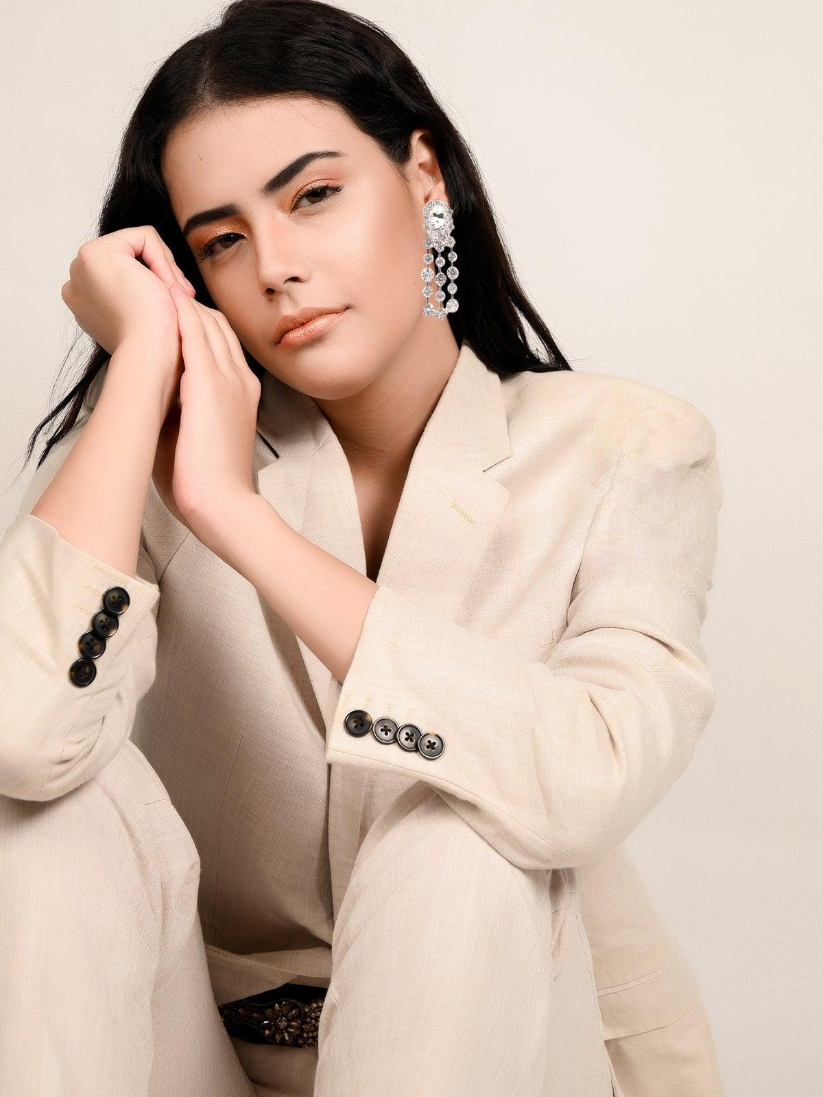 Women's Crystal Drop Earrings -Silver - Odette