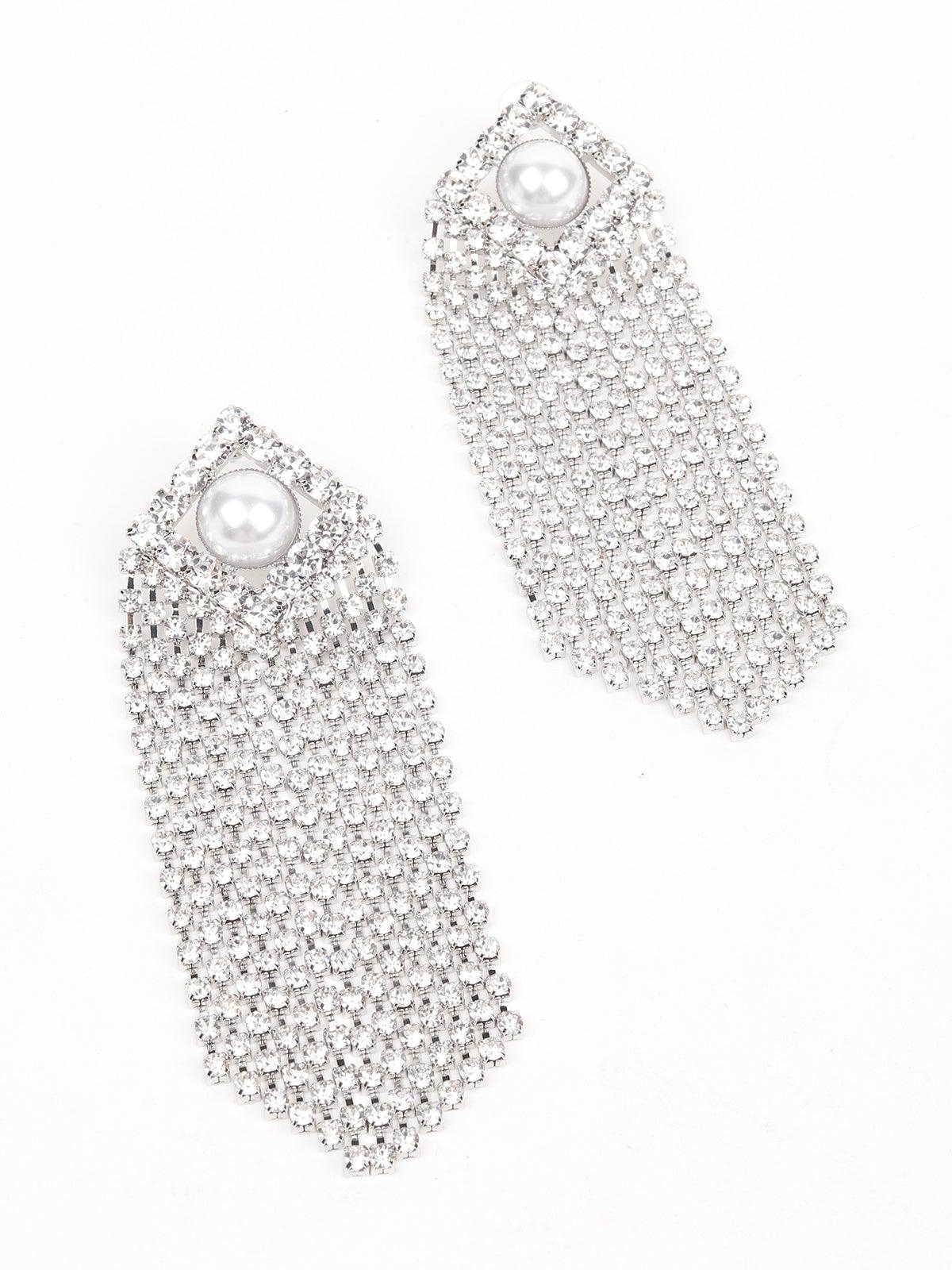 Women's Crystal Drop Pearl Tassel Earrings - Odette