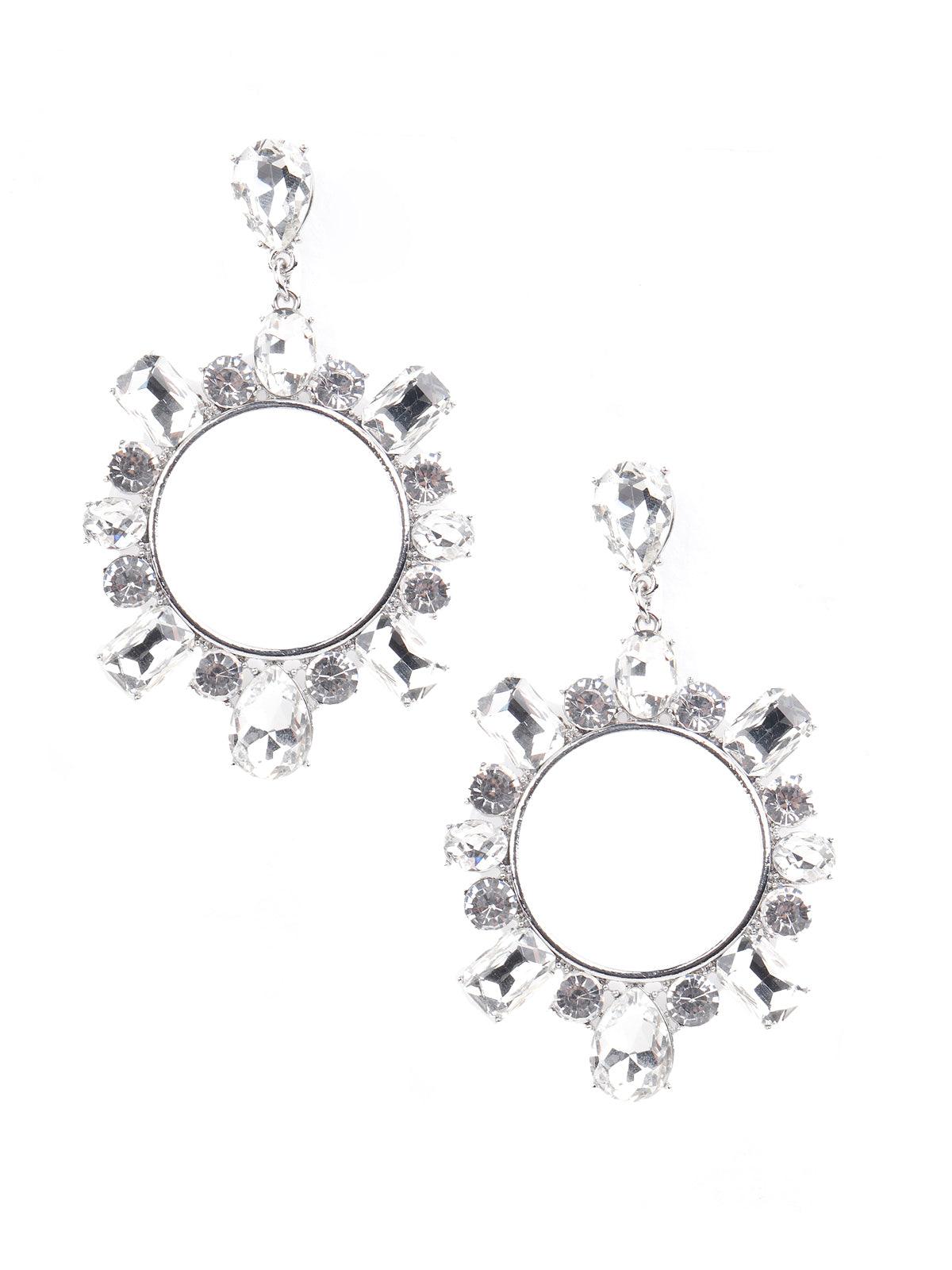 Women's Crystal Hoop Earrings- Silver - Odette