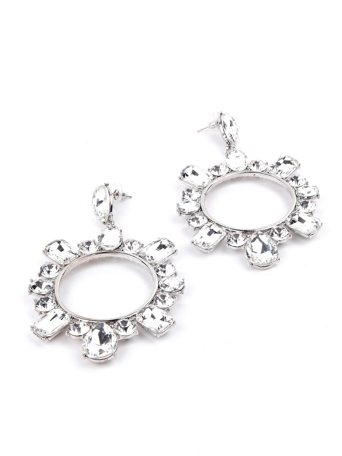 Women's Crystal Hoop Earrings- Silver - Odette