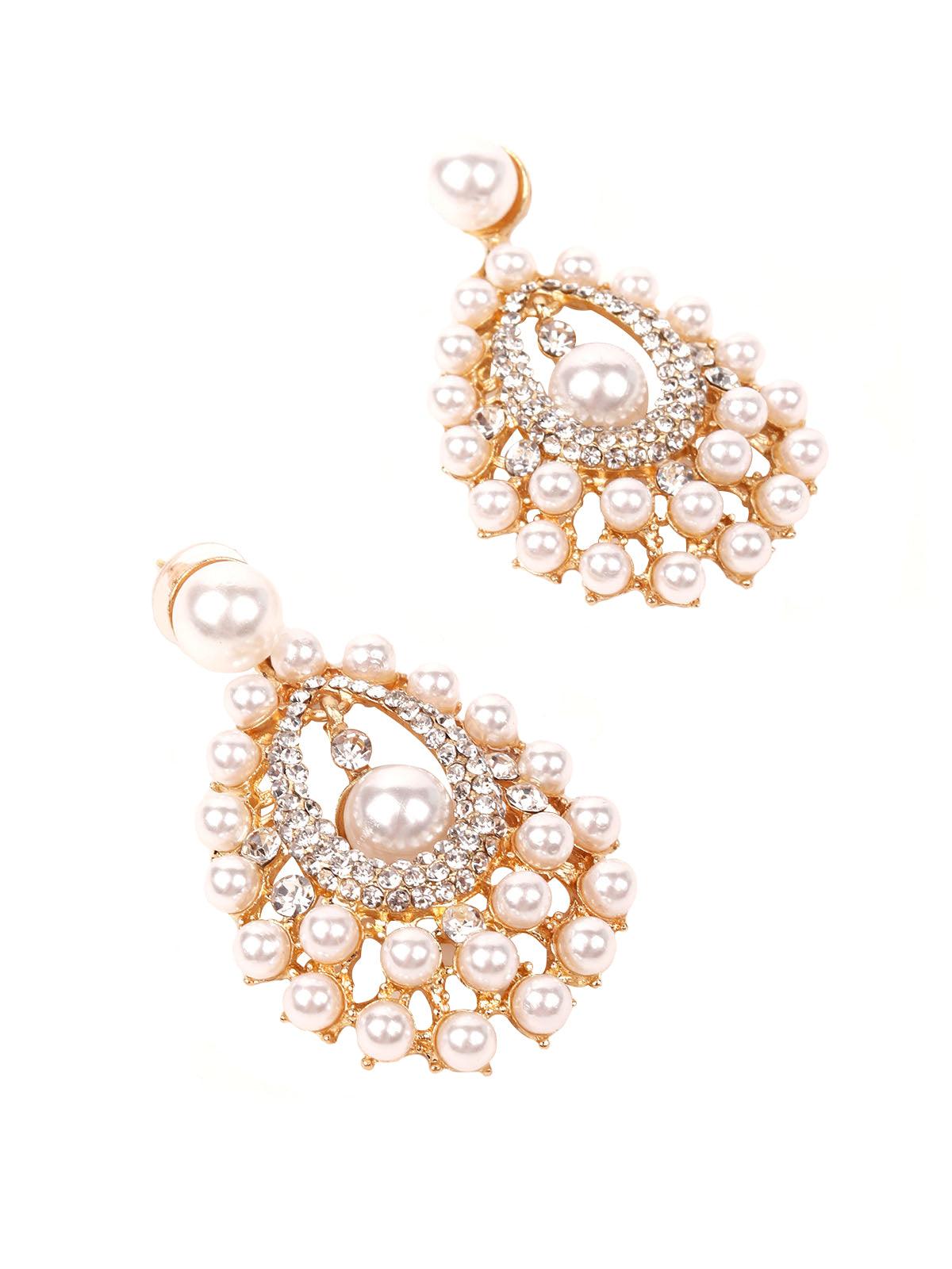 Women's Crystal Pearl Embedded Teardrop Earrings - Odette
