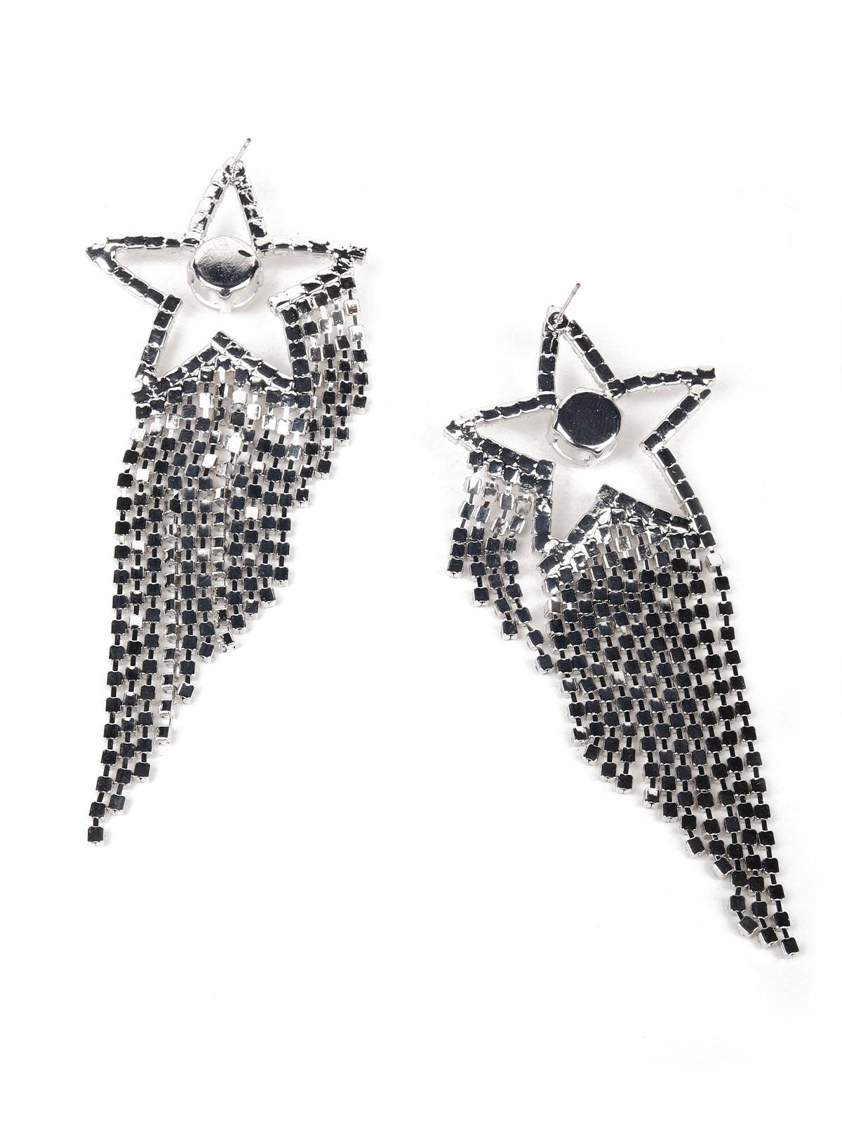 Women's Crystal Silver-Studded Star Tassel Drop Earrings - Odette