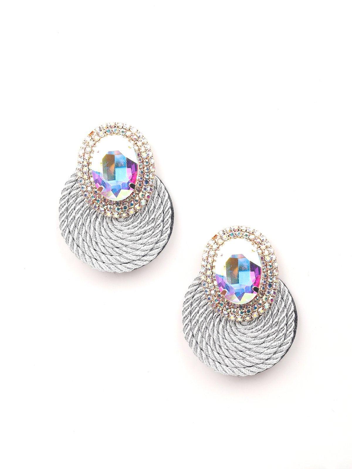 Women's Crystal Stone Round Earrings- Grey - Odette