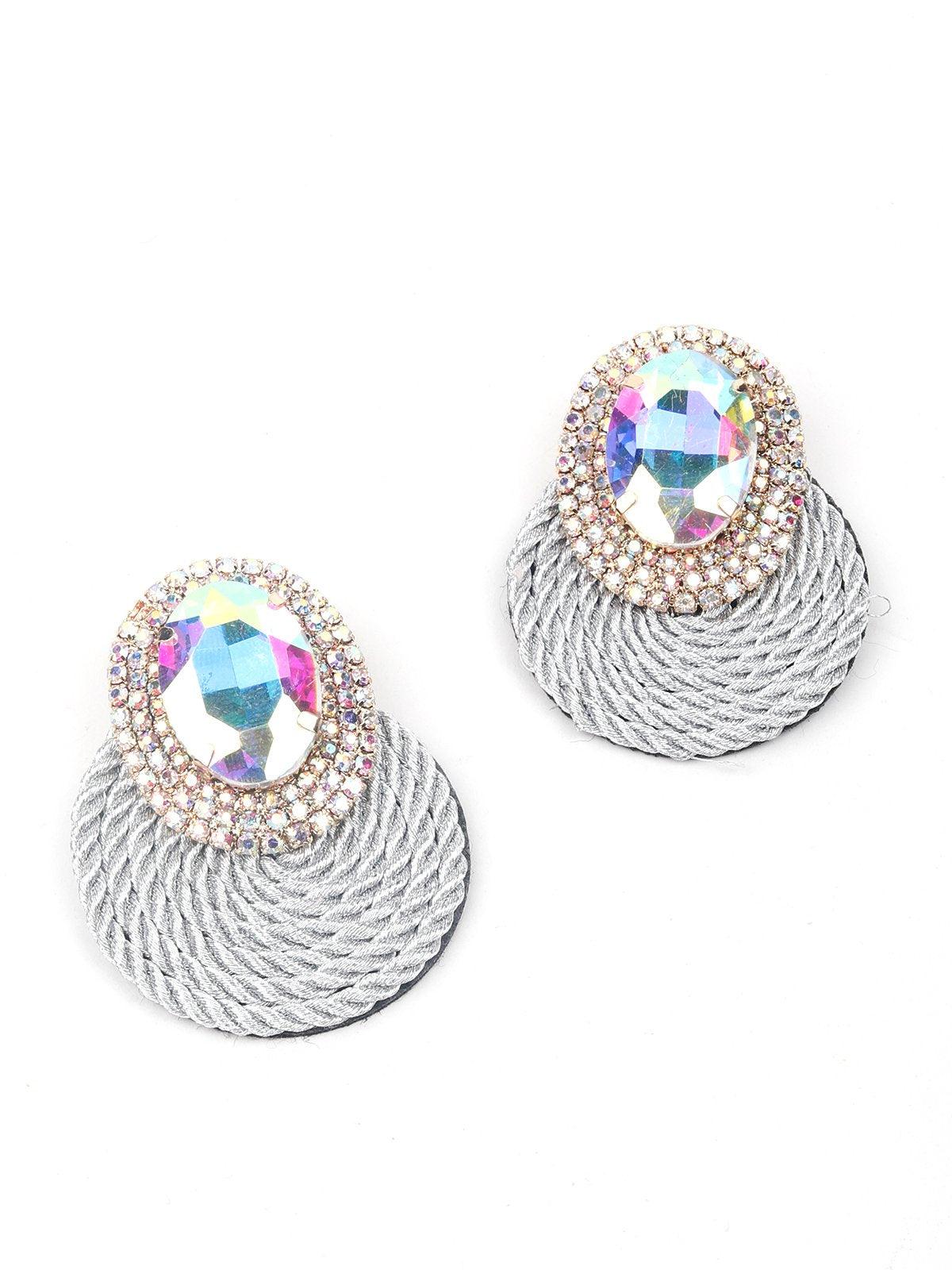 Women's Crystal Stone Round Earrings- Grey - Odette