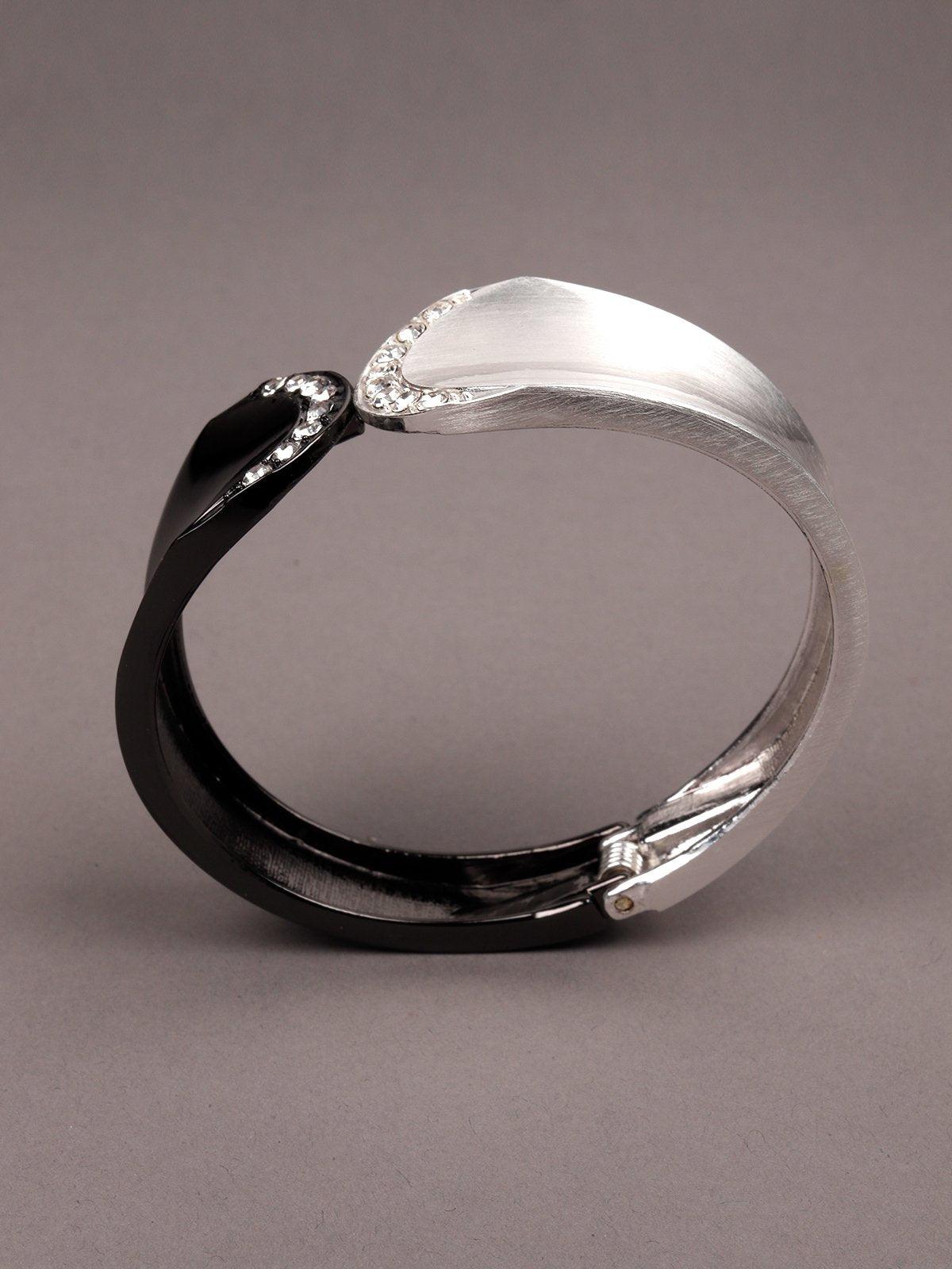 Women's Curved Black And Silver Studded Cuff Bracelet - Odette