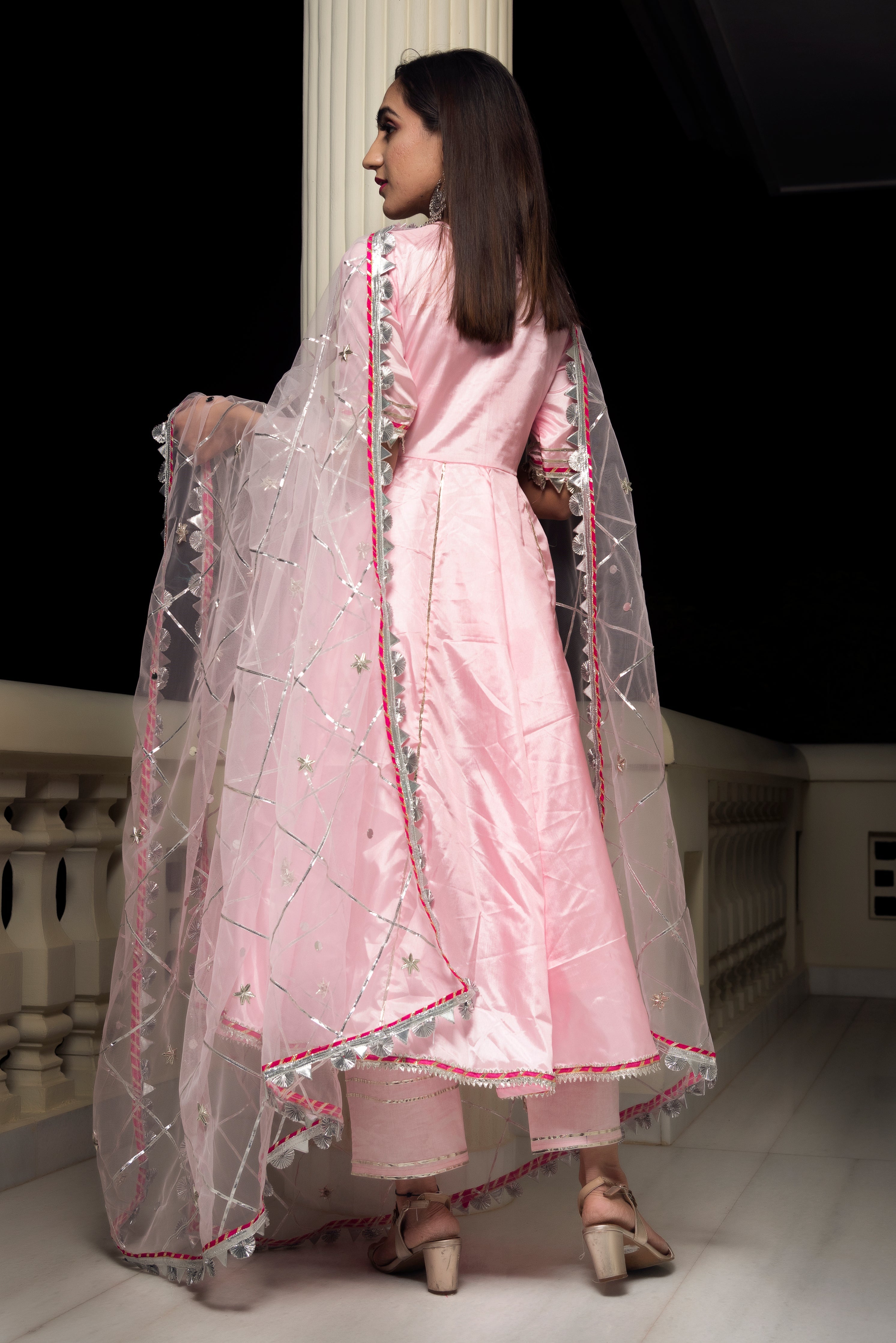 Women's paper silk pink anarkali - Pomcha Jaipur
