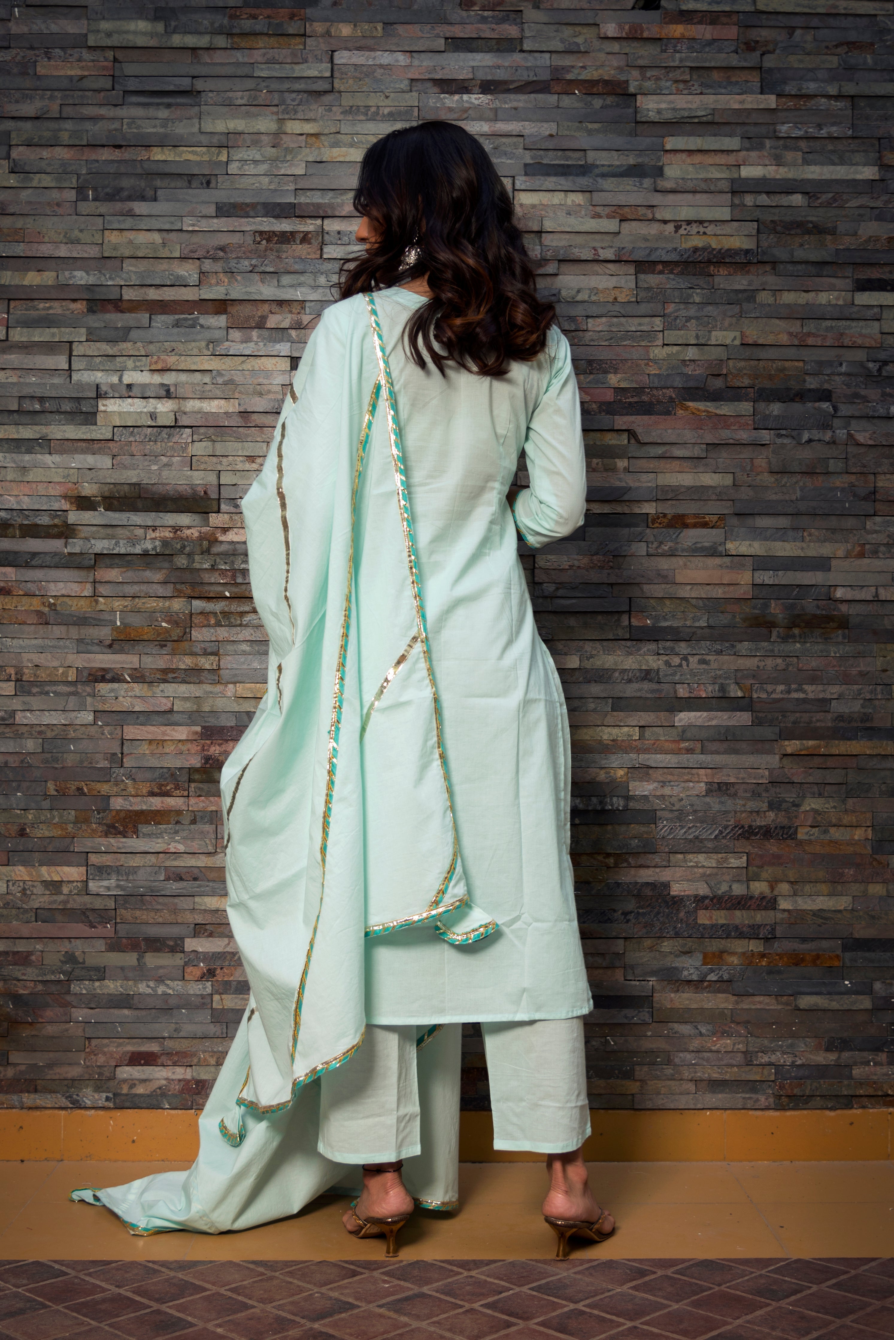 Women's Celeste Blue Pure Cotton Straight Kurta - Pomcha Jaipur