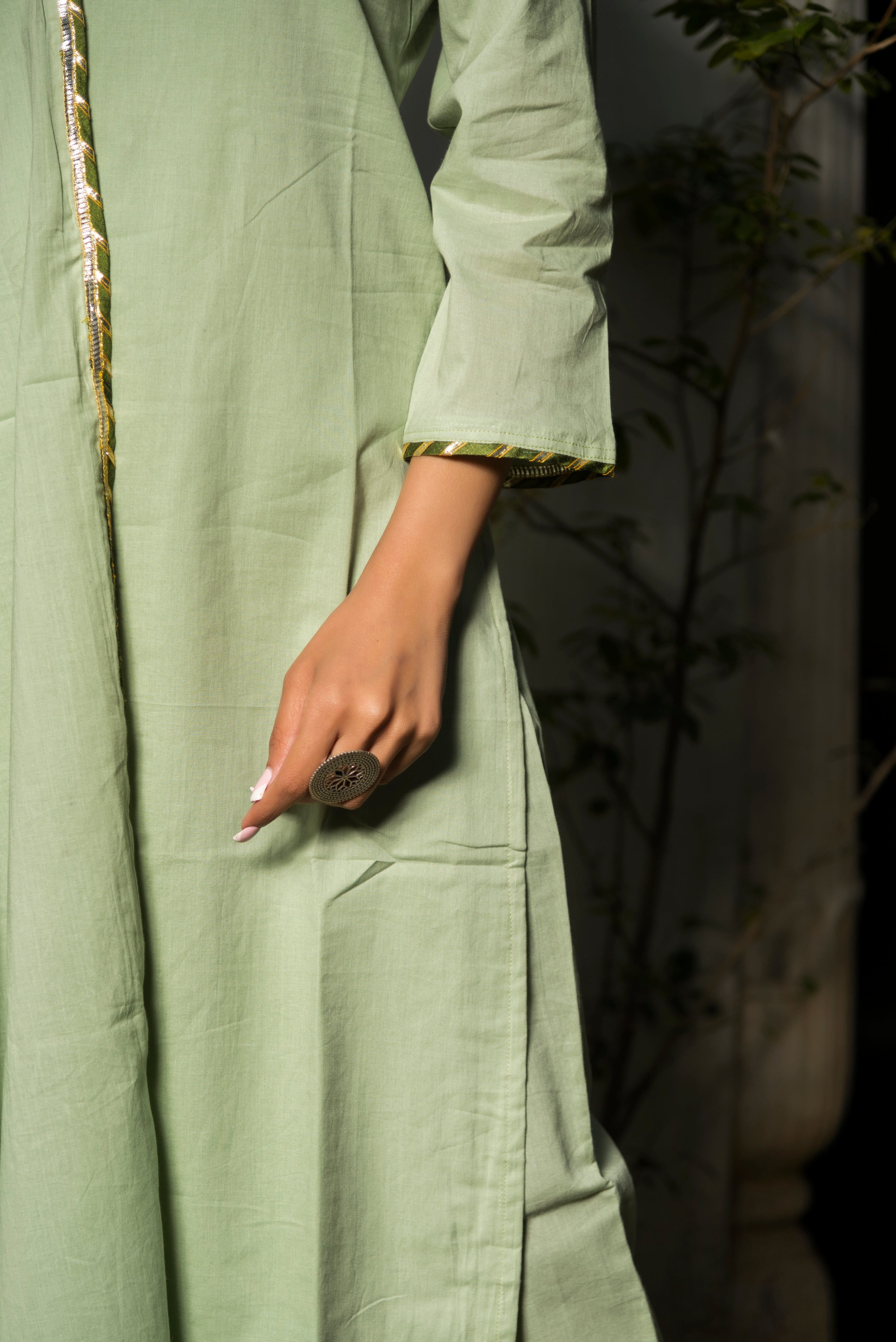 Women's olive green cotton straight kurta set - Pomcha Jaipur