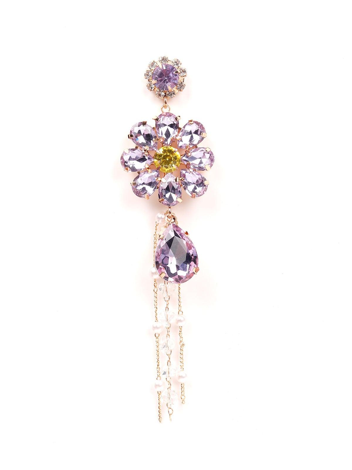 Women's Cute Amethyst Floral Crystal Drop Earrings - Odette