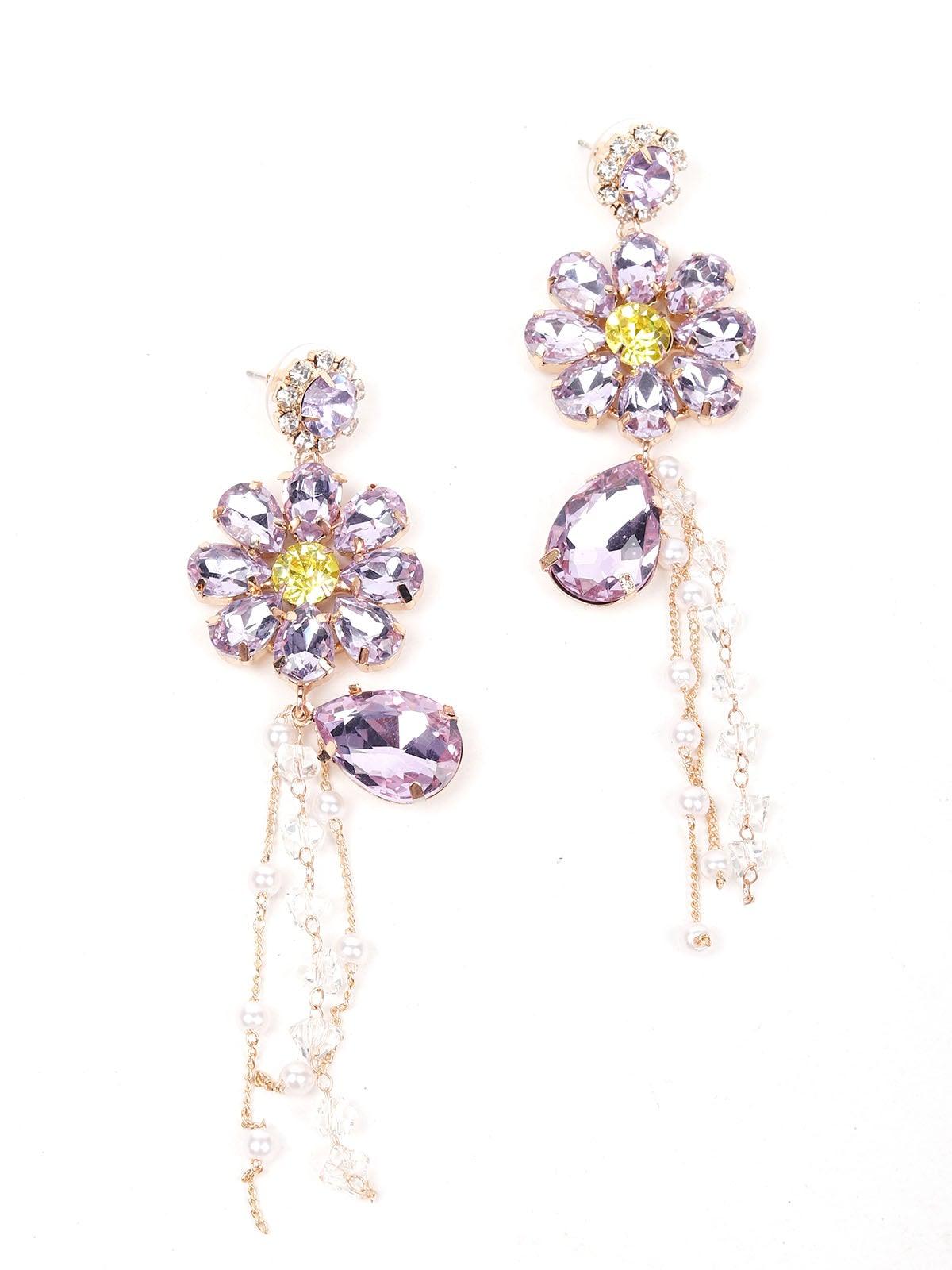 Women's Cute Amethyst Floral Crystal Drop Earrings - Odette