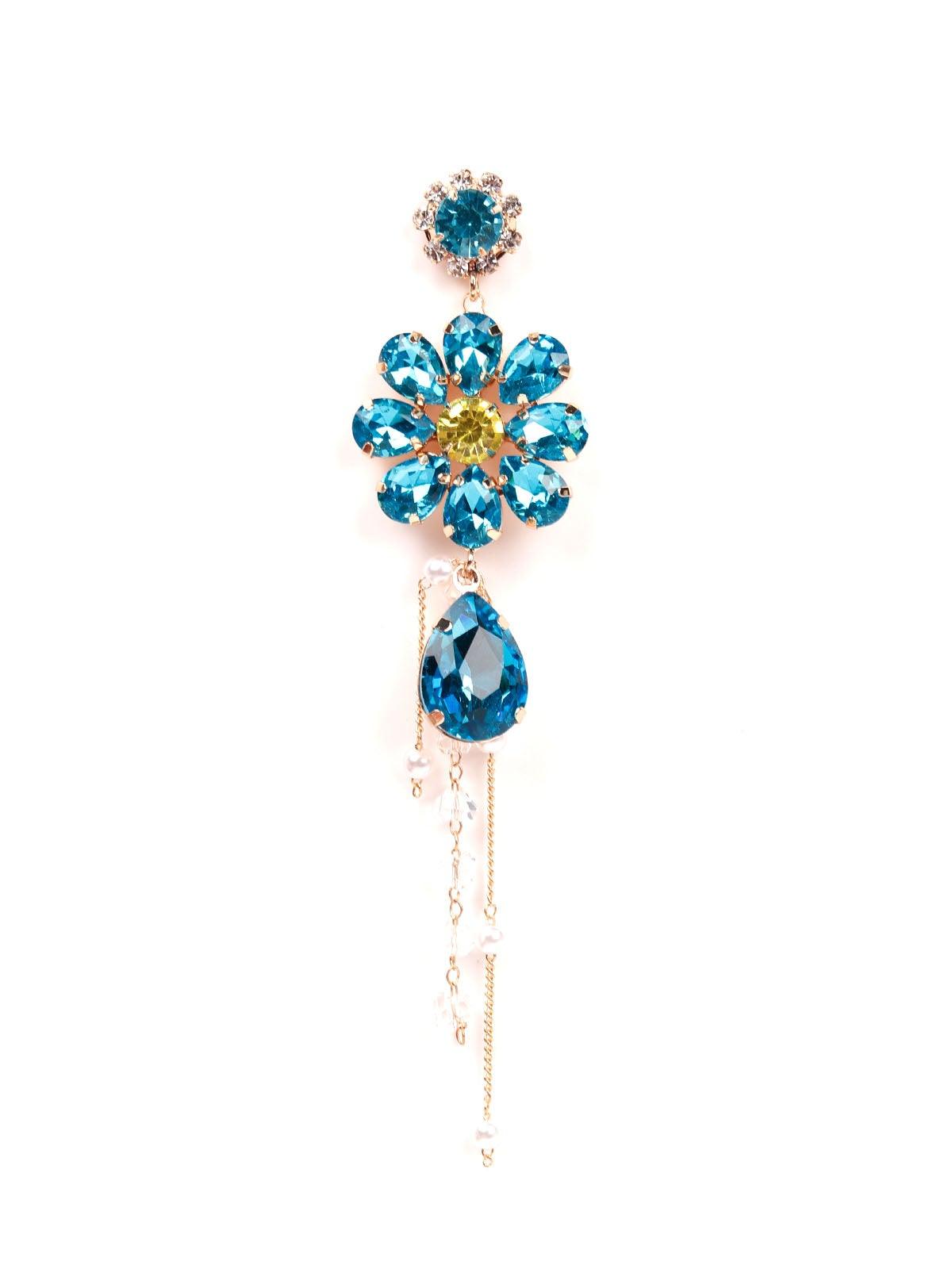 Women's Cute Blue Floral Crystal Drop Earrings - Odette