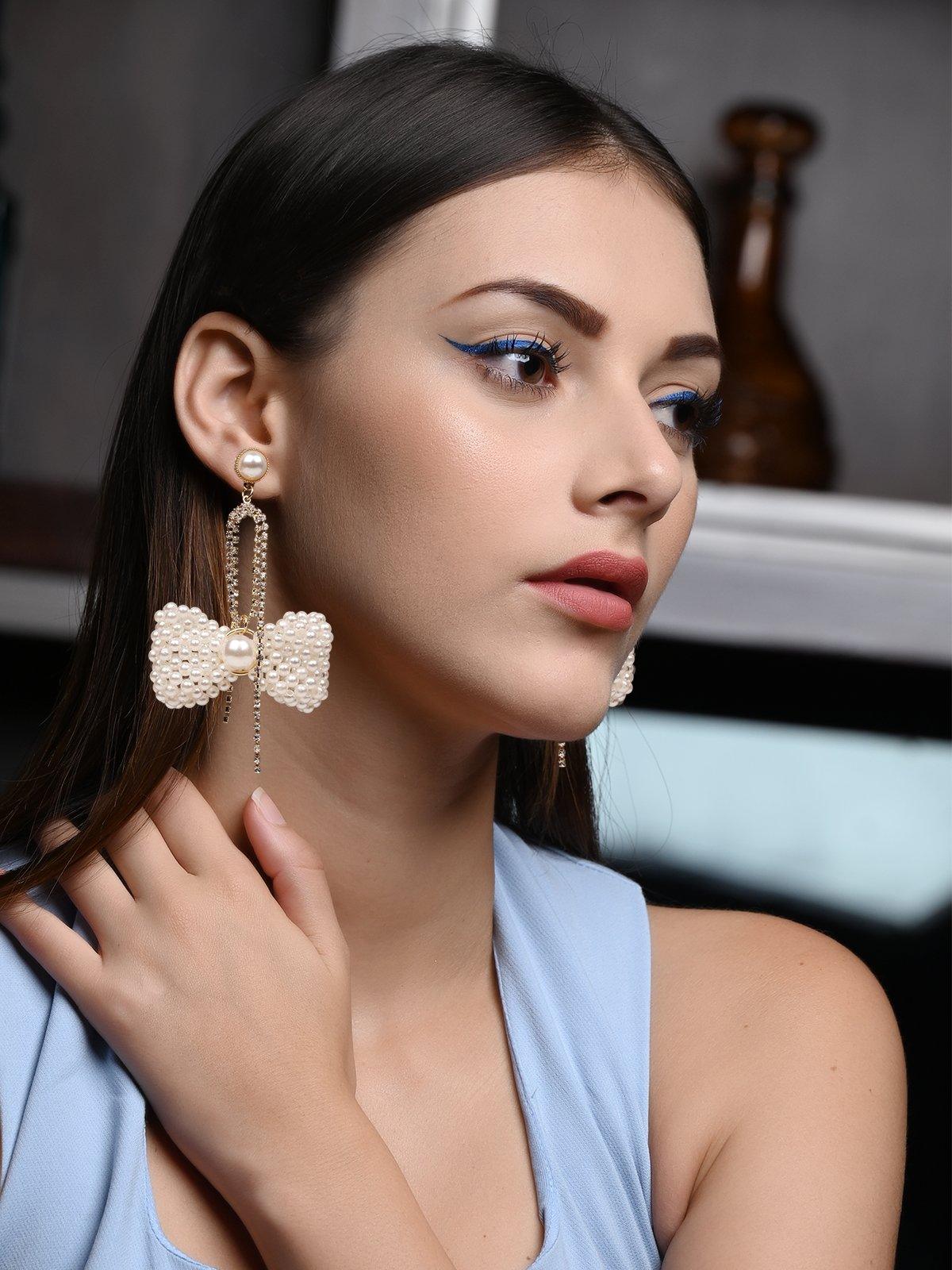 Women's Cute Bow Beaded Drop Earrings - Odette