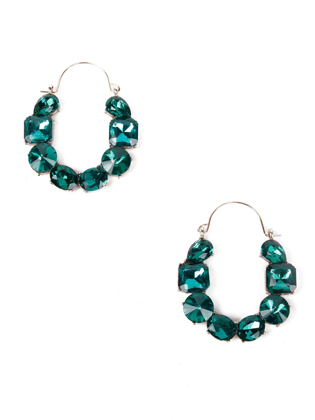 Women's Cute Emerald Embellished Hoop Earrings - Odette