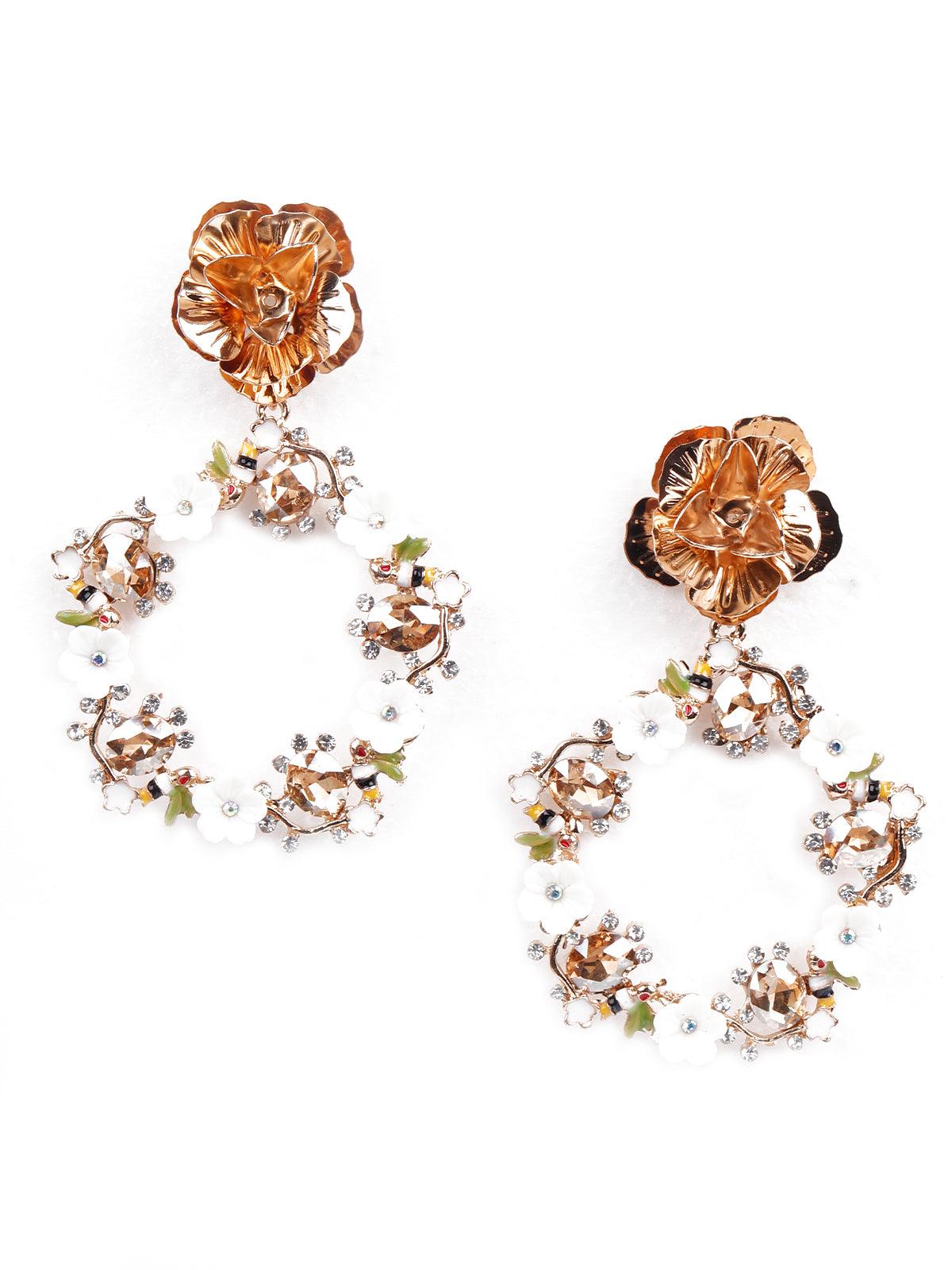 Women's Cute Floral Rounded Statement Earrings -White - Odette