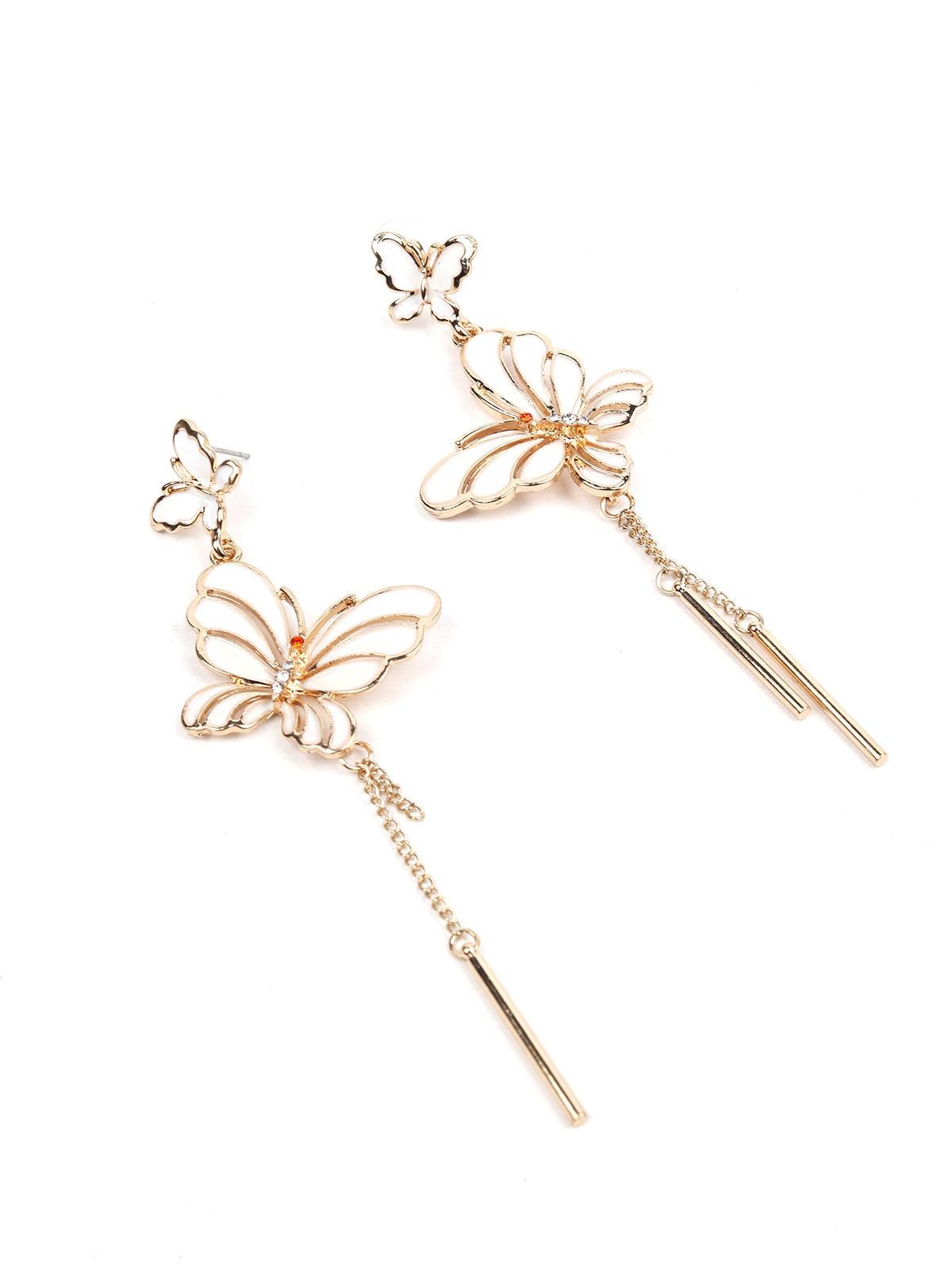 Women's Cute Gold Colour Butterfly Drop Earrings - Odette